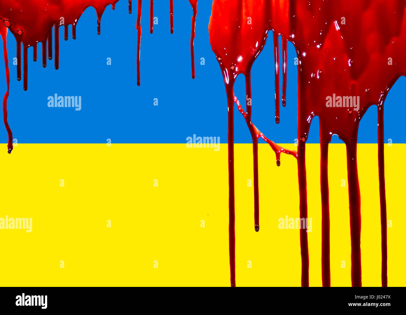 Ukrainische Flagge im Blut. Revolution in der Ukraine Stockfoto