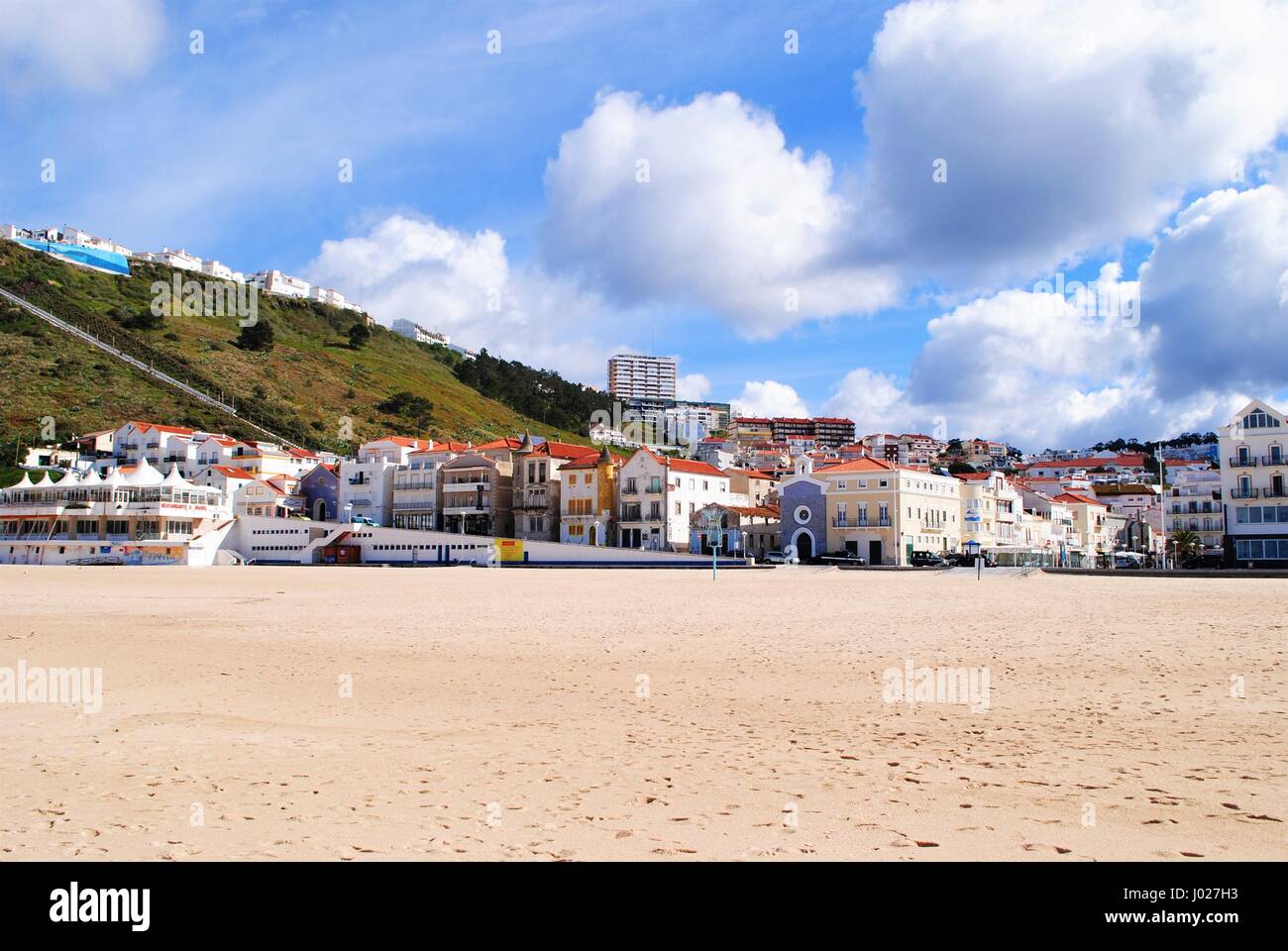 Traditionelle Häuser von Nazaré, Portugal Stockfoto
