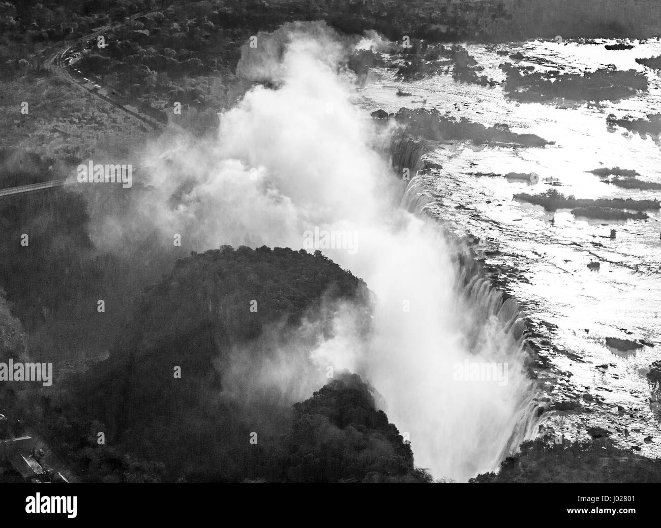 Blick auf die Victoria Falls vom Boden. MOSI-oa-Tunya-Nationalpark. Und Weltkulturerbe. Sambia. Simbabwe. Stockfoto