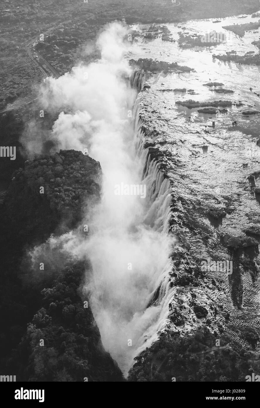 Blick auf die Victoria Falls vom Boden. MOSI-oa-Tunya-Nationalpark. Und Weltkulturerbe. Sambia. Simbabwe. Stockfoto