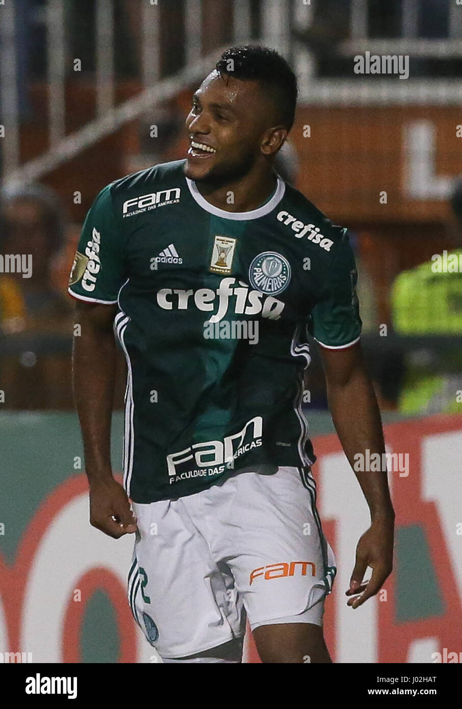 SÃO PAULO, SP - 07.04.2017: PALMEIRAS X beiden - Borja, SE Palmeiras, feiert sein Tor gegen die beiden G-Team das Rückspiel gültig für das Viertelfinale der Weltmeisterschaft, Serie A1, im Pacaembu-Stadion. (Foto: Cesar Greco/Fotoarena) Stockfoto