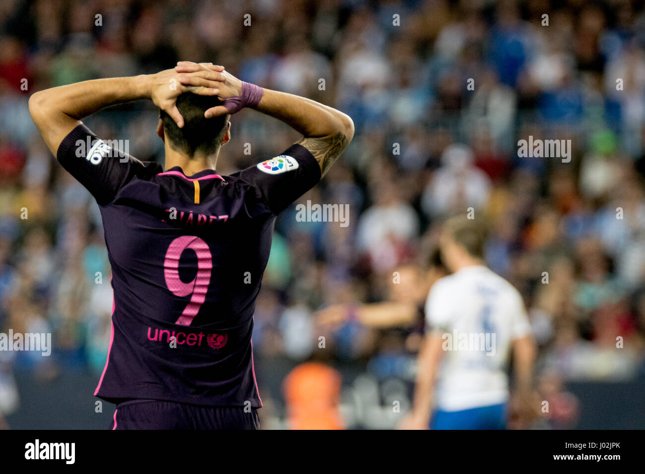 Luis Suarez. La Liga Santander 31. Tag Spiel zwischen Malaga CF und CCIB spielte in La Rosaleda Stadion, Malaga, Spanien. Malaga besiegte 2-0 mit Tore von Sandro (32 min) und Jony (90 min). Bildnachweis: VWPics/Alamy Live-Nachrichten Stockfoto