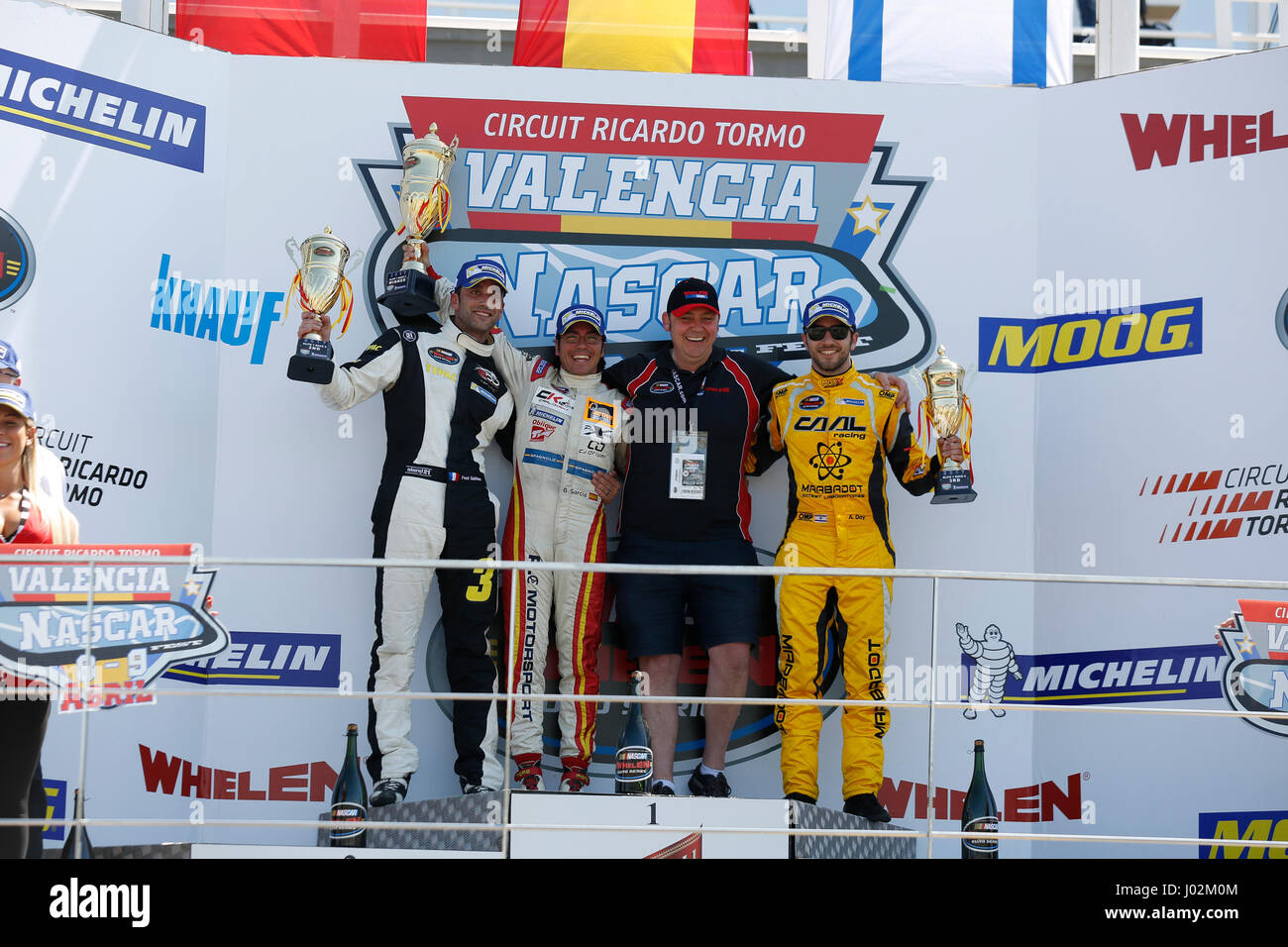 Valencia, Spanien. 9. April 2017.  Podium bei der NASCAR WHELEN EUROSERIE Sitzung Sonntag in Circuit Ricardo Tormo, Cheste, Valencia, Spanien. Foto: Cronos/Omar Arnau/Alamy Live News Stockfoto