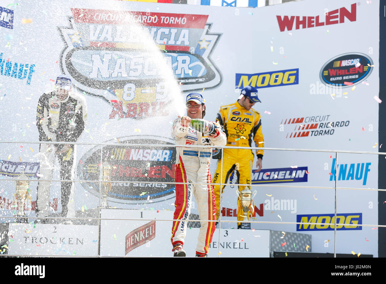 Valencia, Spanien. 9. April 2017.  Sieg für Borja Garcia während der NASCAR WHELEN EUROSERIE Sitzung Sonntag in Circuit Ricardo Tormo, Cheste, Valencia, Spanien. Foto: Cronos/Omar Arnau/Alamy Live News Stockfoto