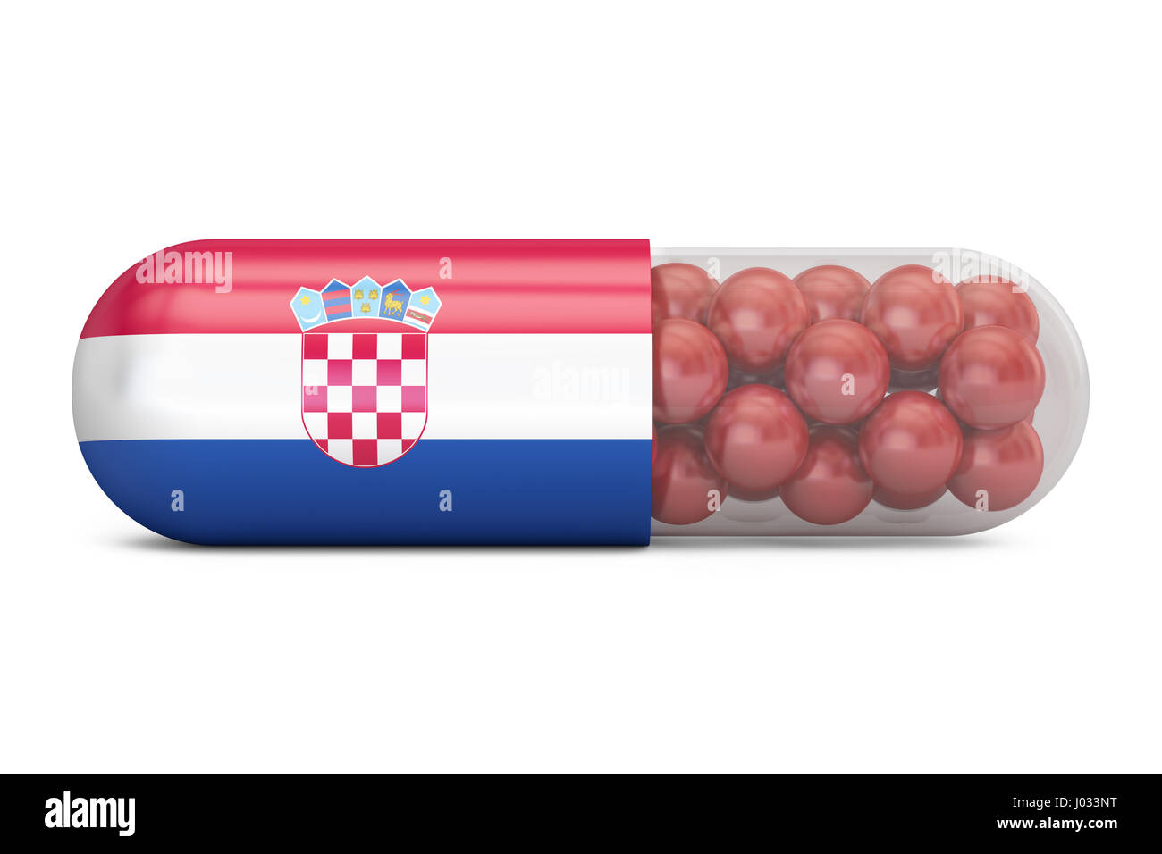 Pille-Kapsel mit Kroatien Flagge. Kroatische Gesundheitswesen Konzept, 3D rendering Stockfoto