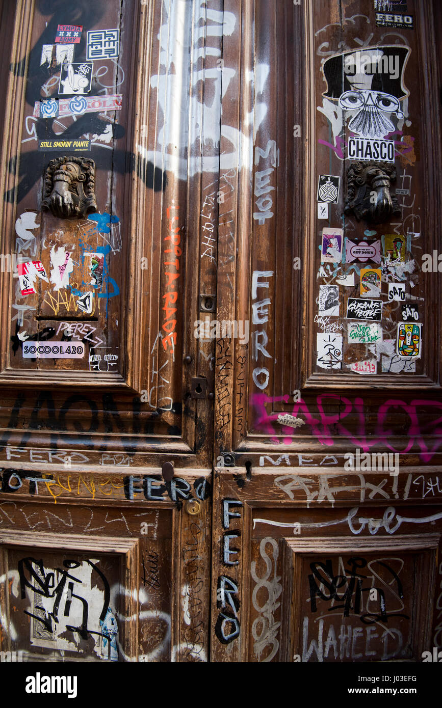 Graffiti im gotischen Viertel von Barcelona, Spanien-Europa-EU Stockfoto