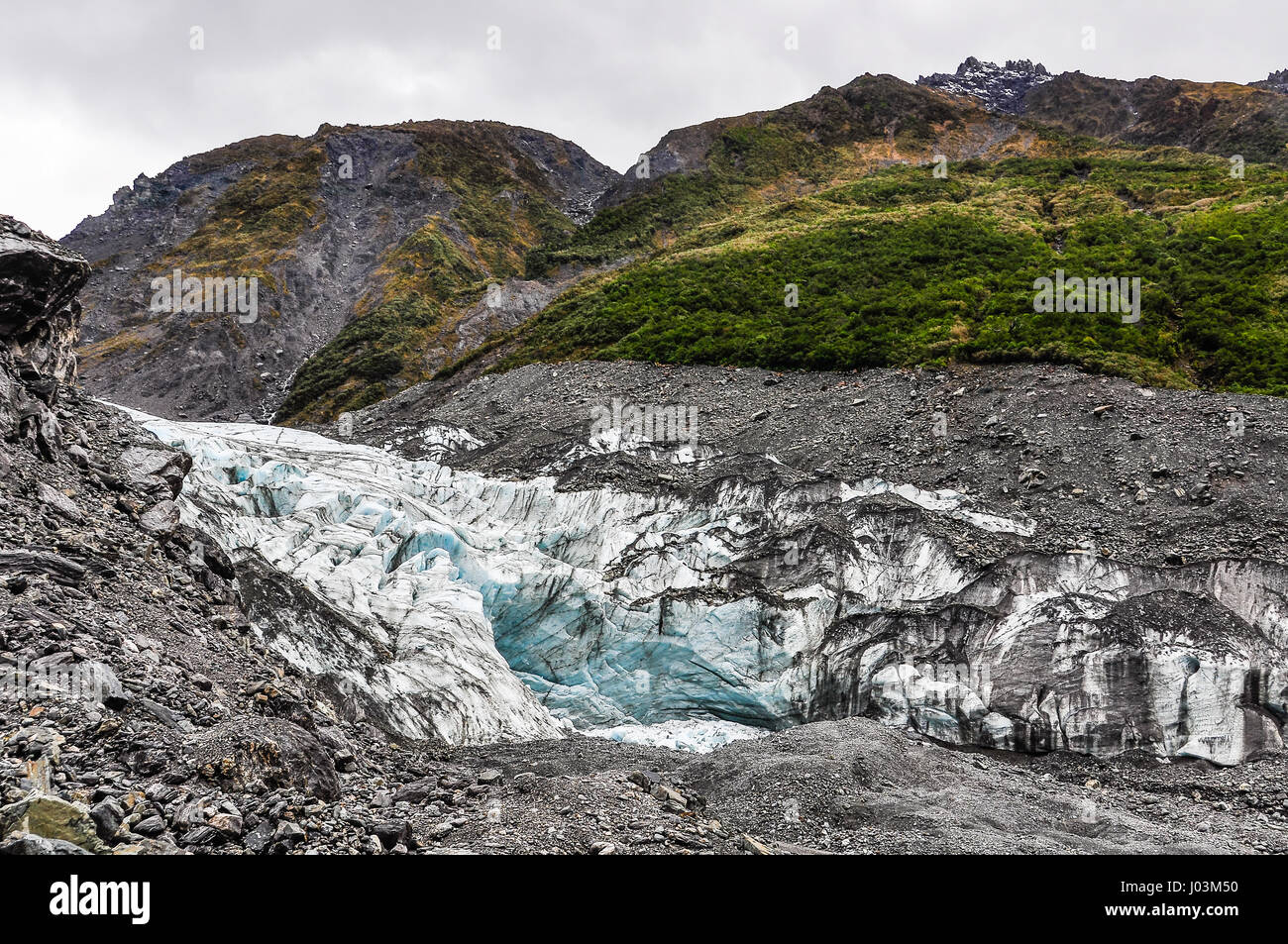 Die Ansicht der Fox-Gletscher im Winter in Neuseeland Stockfoto