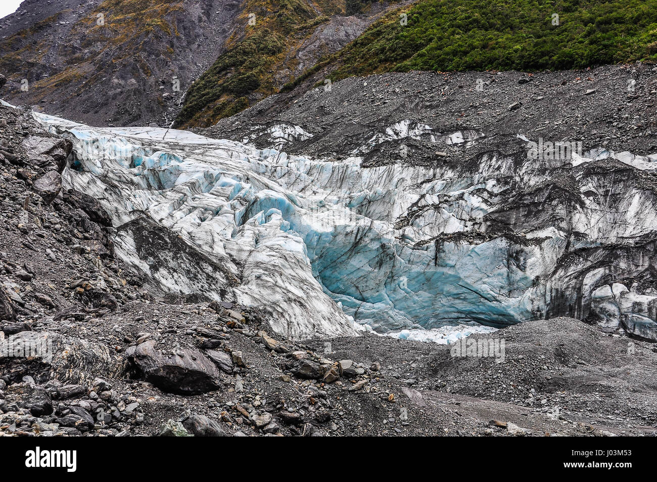 Die Ansicht der Fox-Gletscher im Winter in Neuseeland Stockfoto