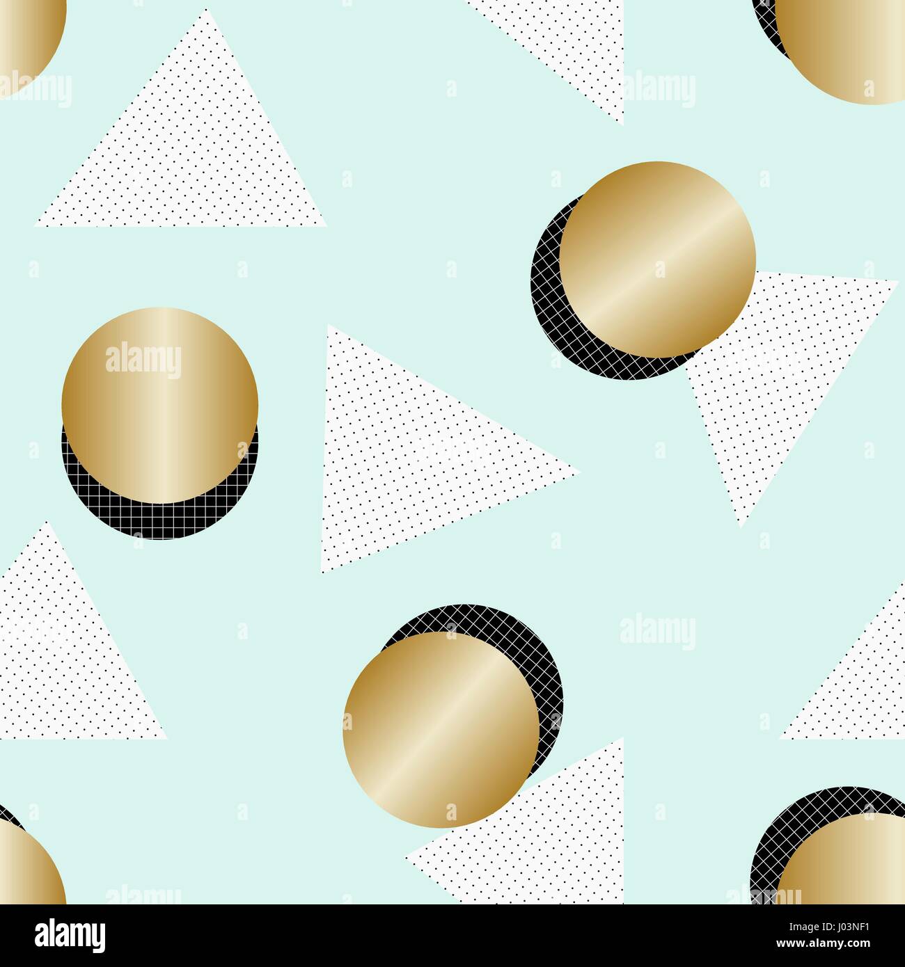 Nahtlose Muster mit geometrischen Elementen und Texturen in schwarz, Gold, hellgrün und weiß. Retro-Stil Fliesen Hintergrund, Plakat, Textil, gr Stock Vektor