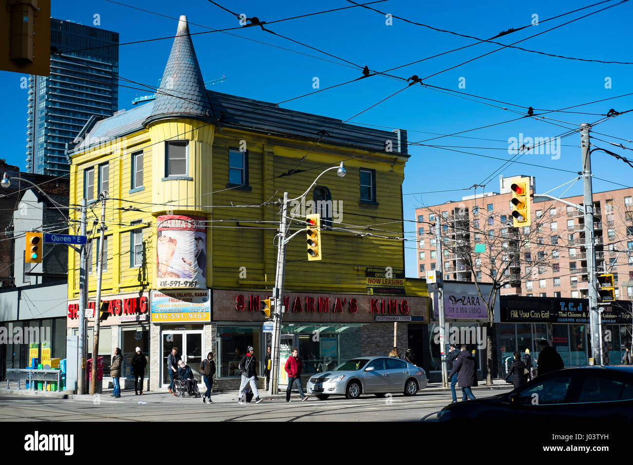 Döner King Kebab Take away Restaurant Gebäude in Toronto, Ontario, Kanada am Zusammenfluss von Queen St. und Kirche St. Stockfoto