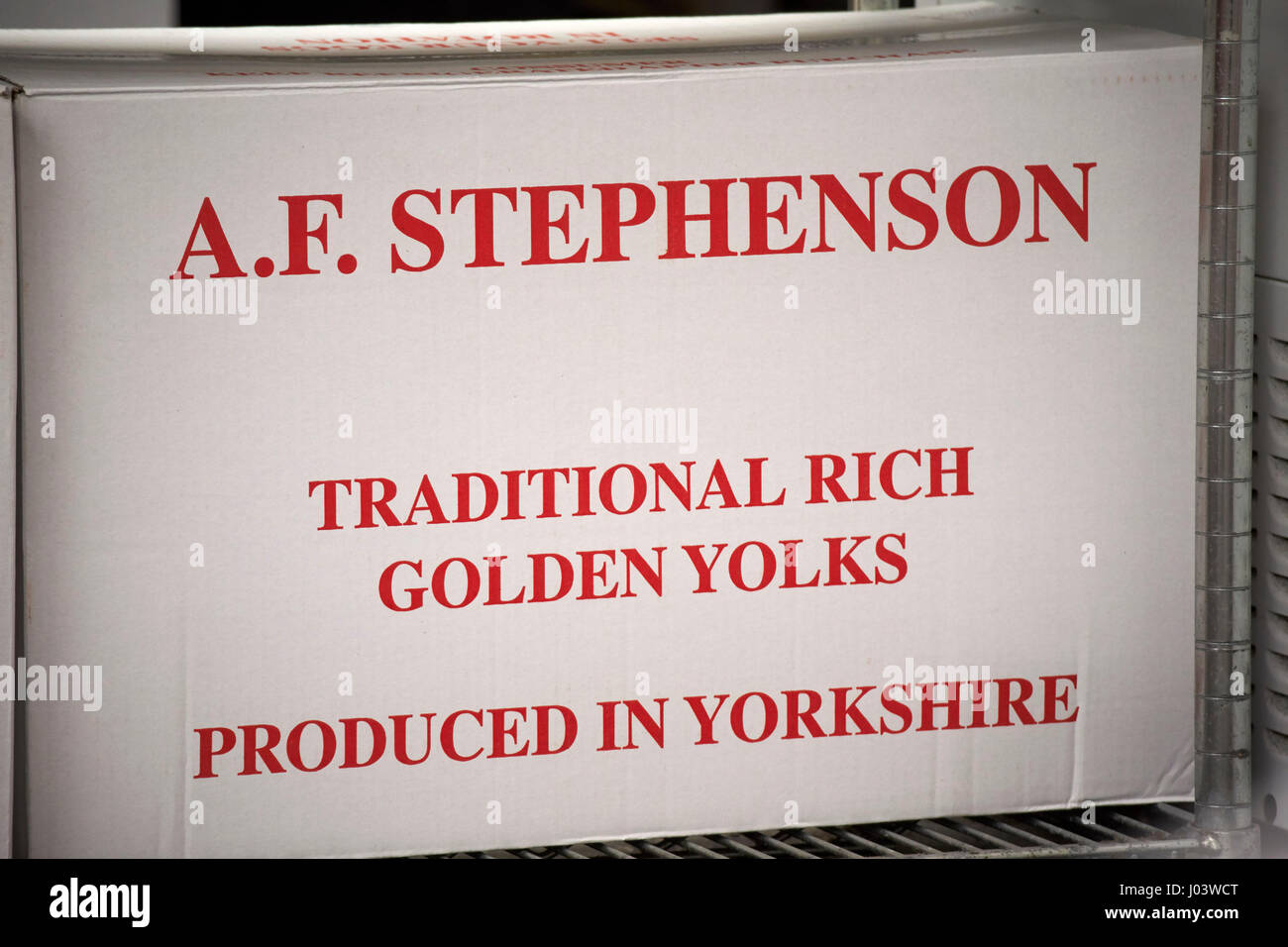 Schachtel mit Yorkshire produziert Eiern Liverpool UK Stockfoto