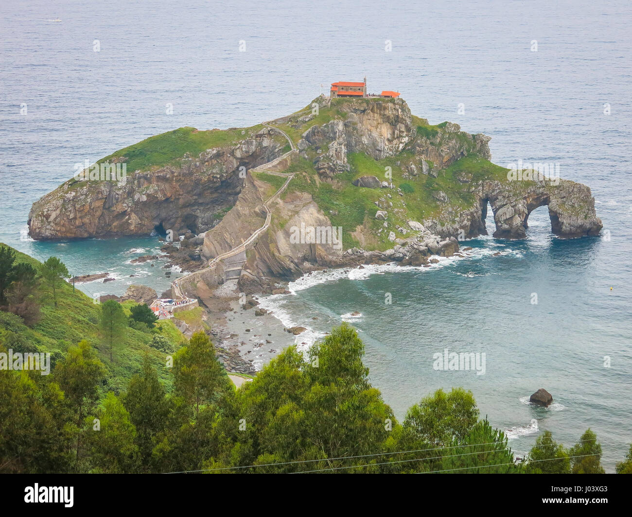 Panoramablick über San Juan de Gaztelugatxe, Baskenland, Spanien Stockfoto