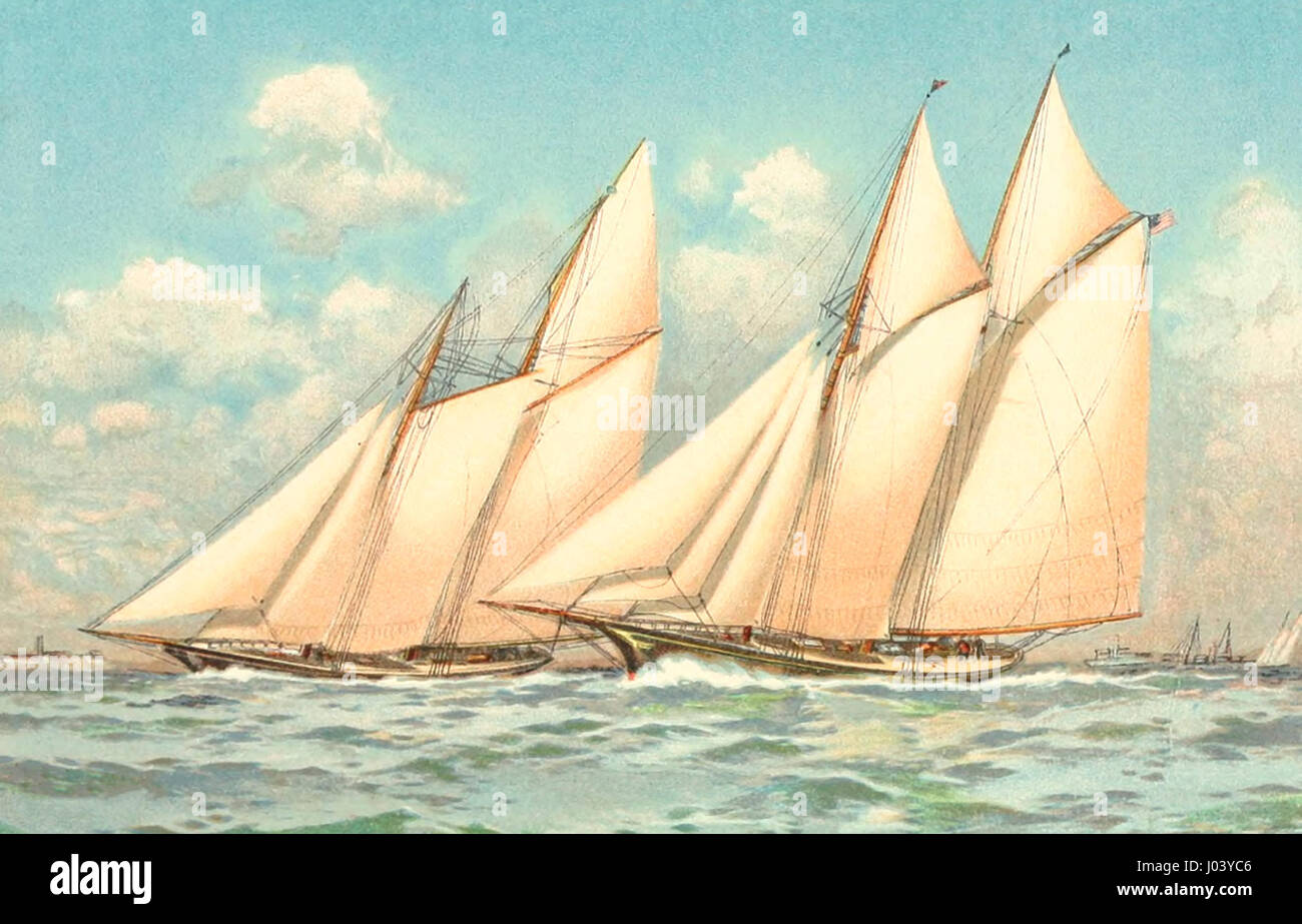 Sappho und Livland - zweite Verteidiger der America Cup im Jahr 1871 auf der Durchreise von Livonia Lee an Boje 11, New York Bay, im vierten Rennen der zweiten Herausforderung Wettbewerb für den Americas Cup, 23. Oktober 1871 Stockfoto