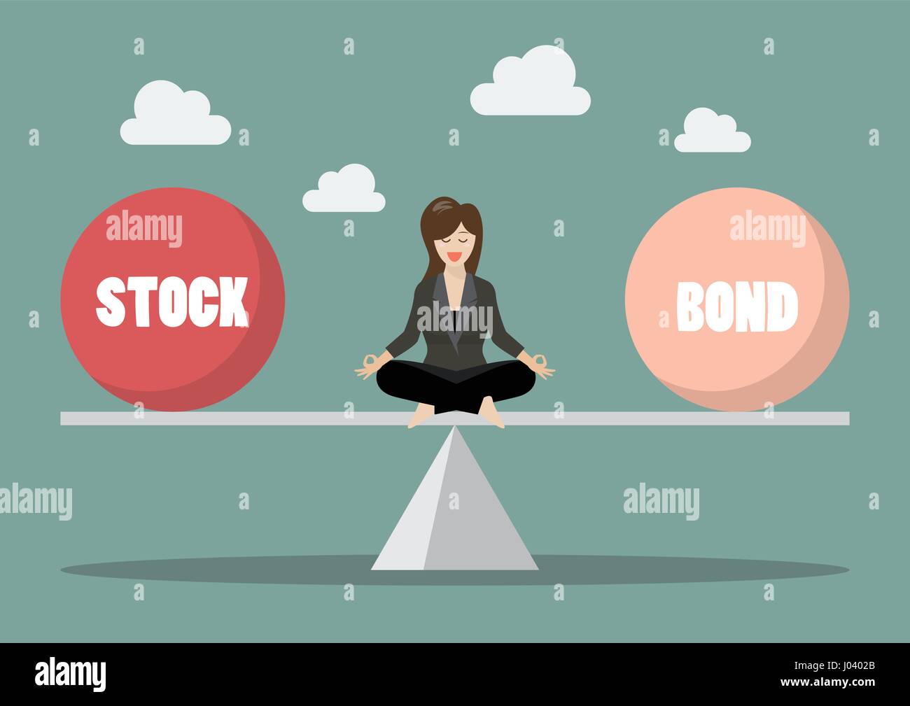 Business-Frau rebalancing Portfolio zwischen Aktien und Anleihen Stock Vektor