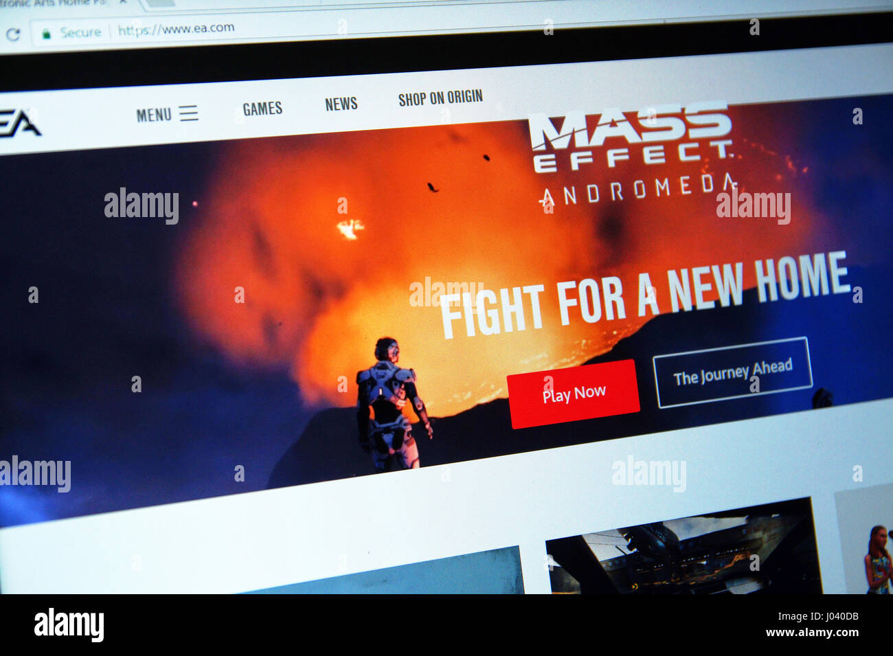 MONTREAL, Kanada - 9. April 2017: Mass Effect: Andromeda Spiel auf einer Homepage der EA-Website. Electronic Arts Inc. ist ein US-amerikanischer Videospiel Firma headq Stockfoto