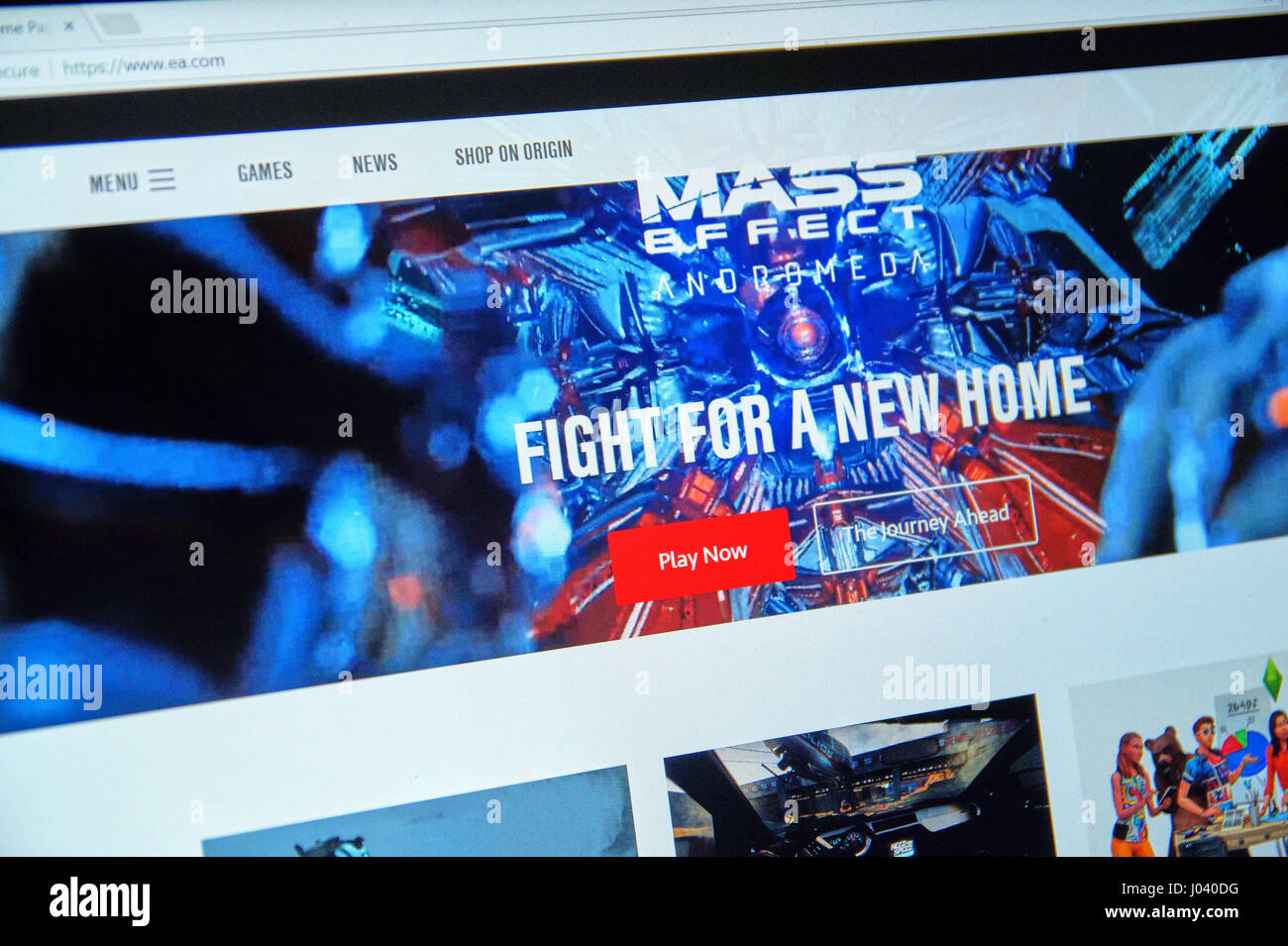 MONTREAL, Kanada - 9. April 2017: Mass Effect: Andromeda Spiel auf einer Homepage der EA-Website. Electronic Arts Inc. ist ein US-amerikanischer Videospiel Firma headq Stockfoto