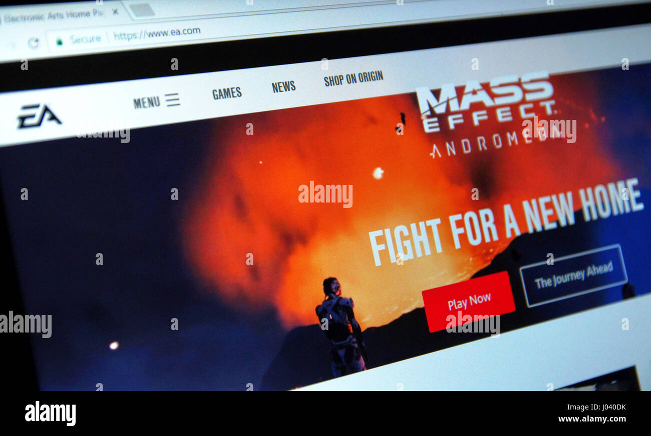 MONTREAL, Kanada - 9. April 2017: Mass Effect: Andromeda Spiel auf einer Homepage der EA-Website. Electronic Arts Inc. ist ein US-amerikanischer Videospiel Firma headq Stockfoto