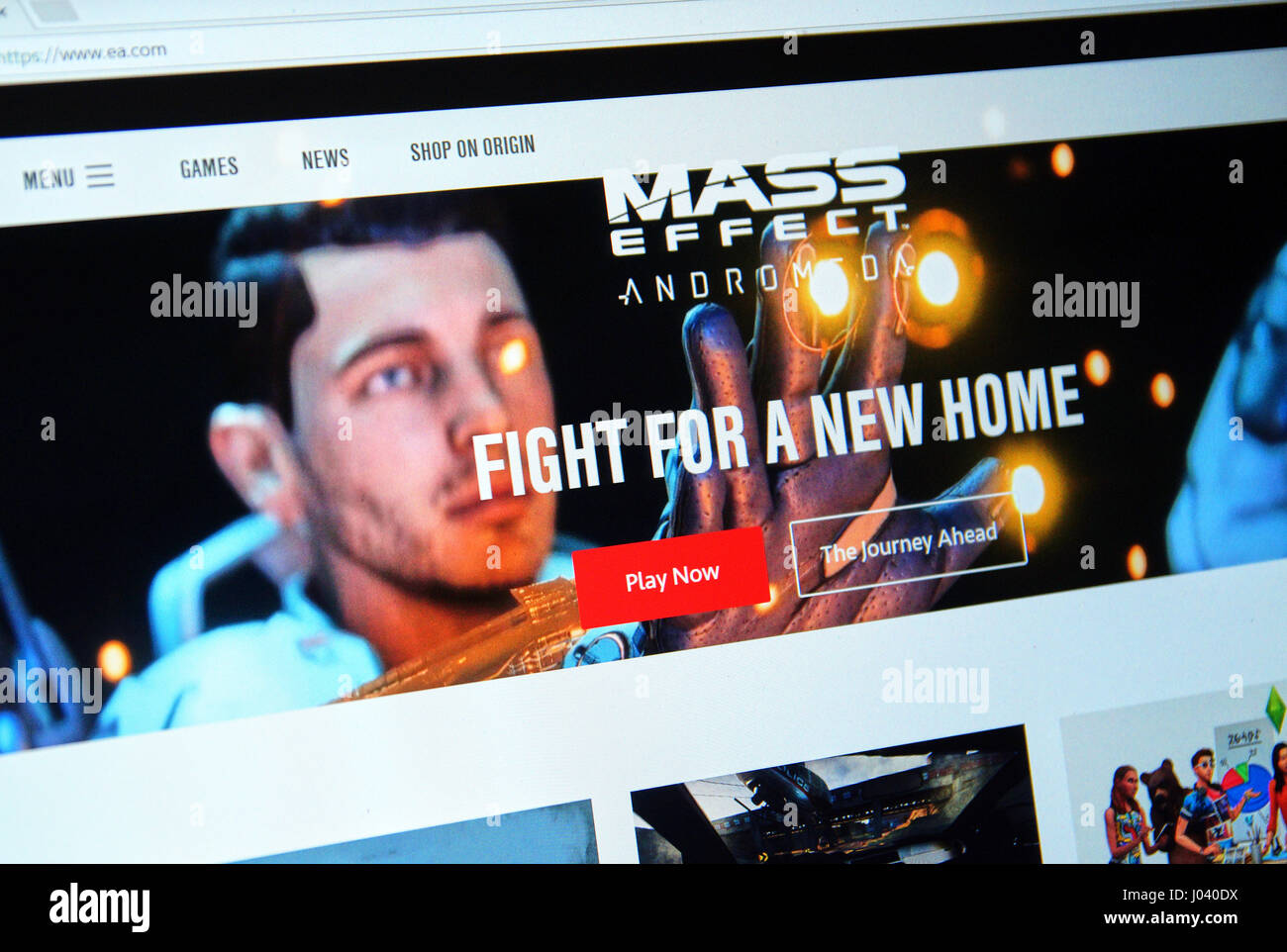 MONTREAL, Kanada - 9. April 2017: Mass Effect: Andromeda Spiel auf einer Homepage der EA-Website. Electronic Arts Inc. ist ein US-amerikanischer Videospiel Firma headq Stockfoto