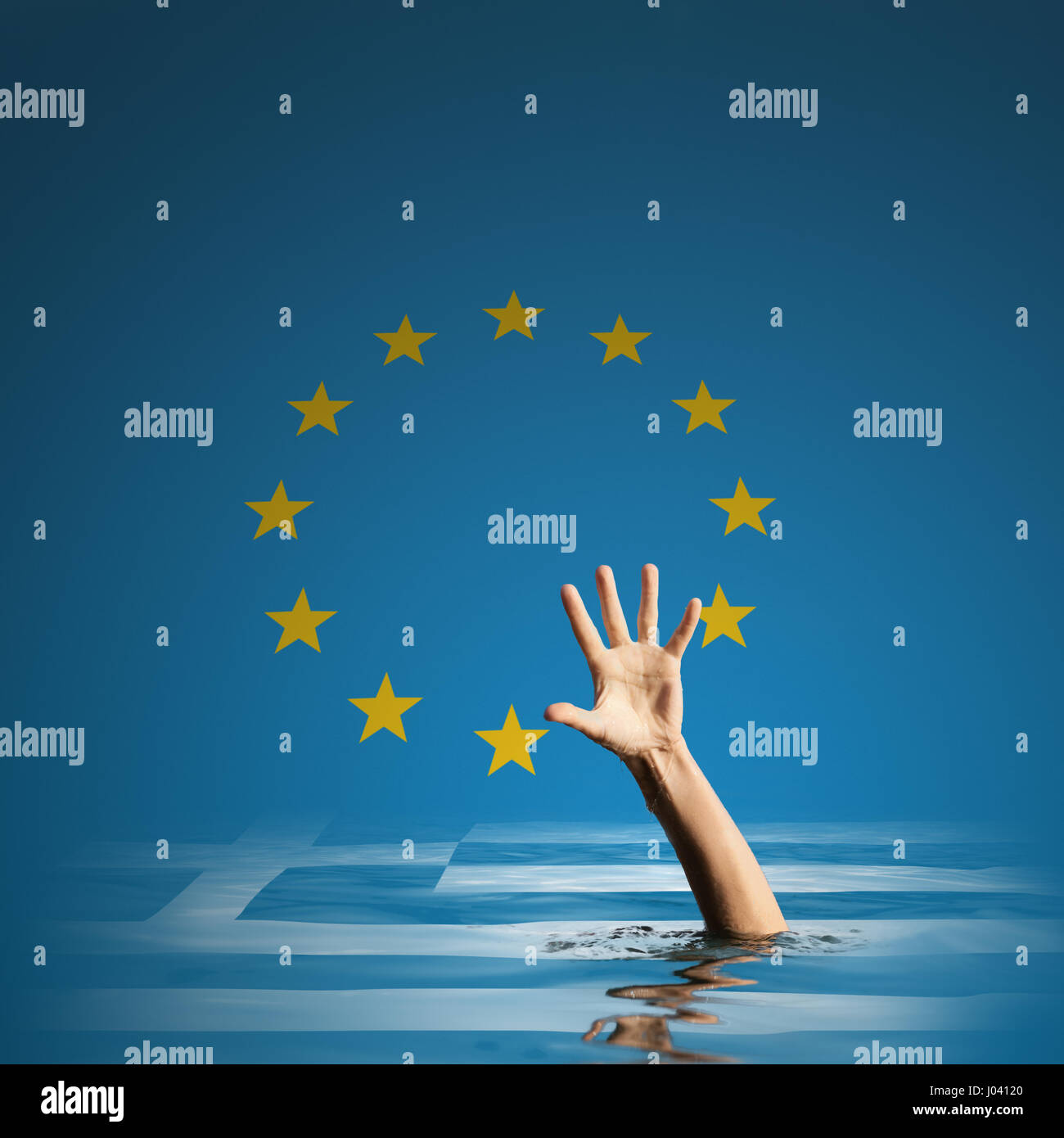 Griechenlands Schuldenkrise in der Europäischen Union 3D-Illustration Stockfoto