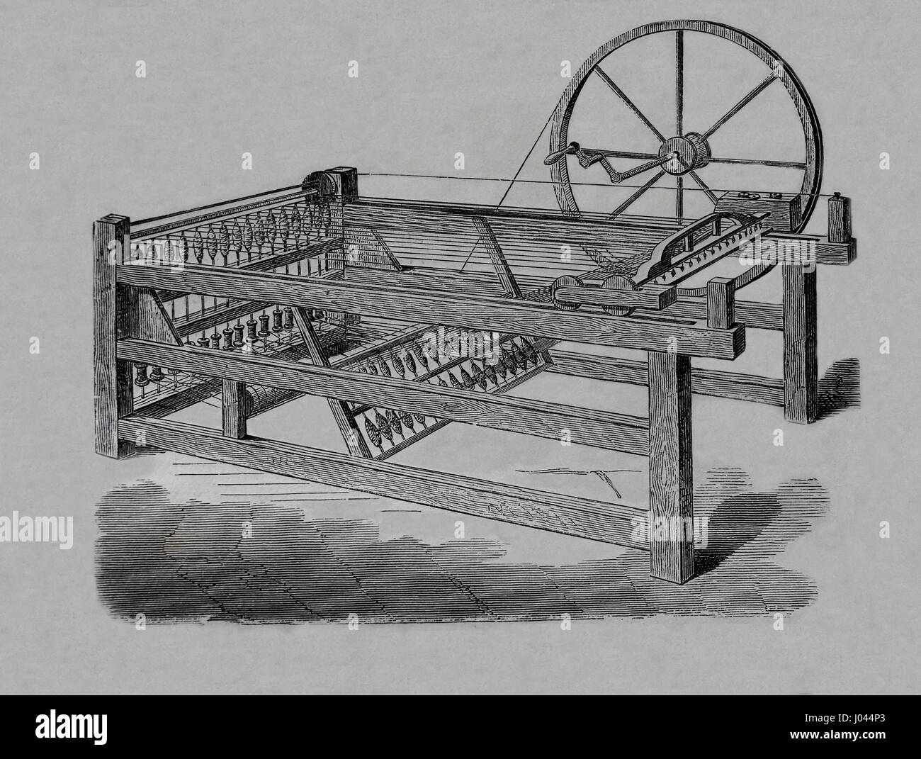 Industrielle Revolution. Hargreaves ist Spinning Jenny, in den 1760er Jahren erfunden. Gravur, Nuestro Siglo, 1883. Spanische Ausgabe. Stockfoto