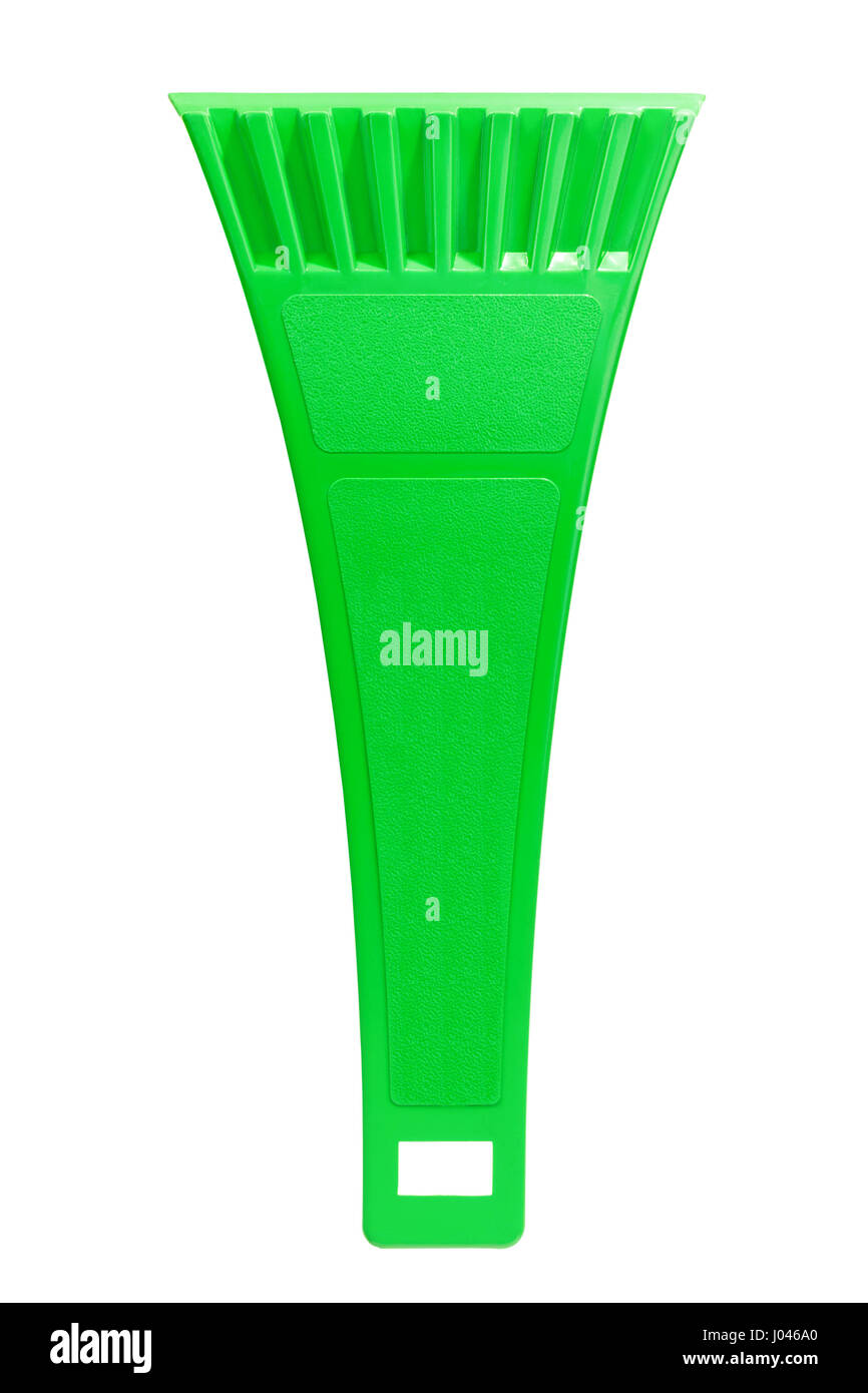 Grünes Auto Eiskratzer isoliert auf weißem Hintergrund Stockfoto