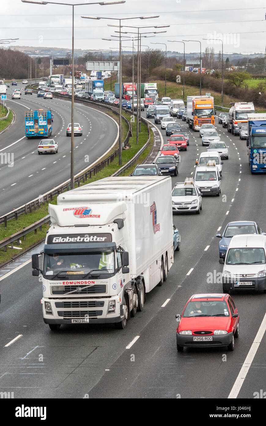 Stau Stau auf der Autobahn M6. Stockfoto