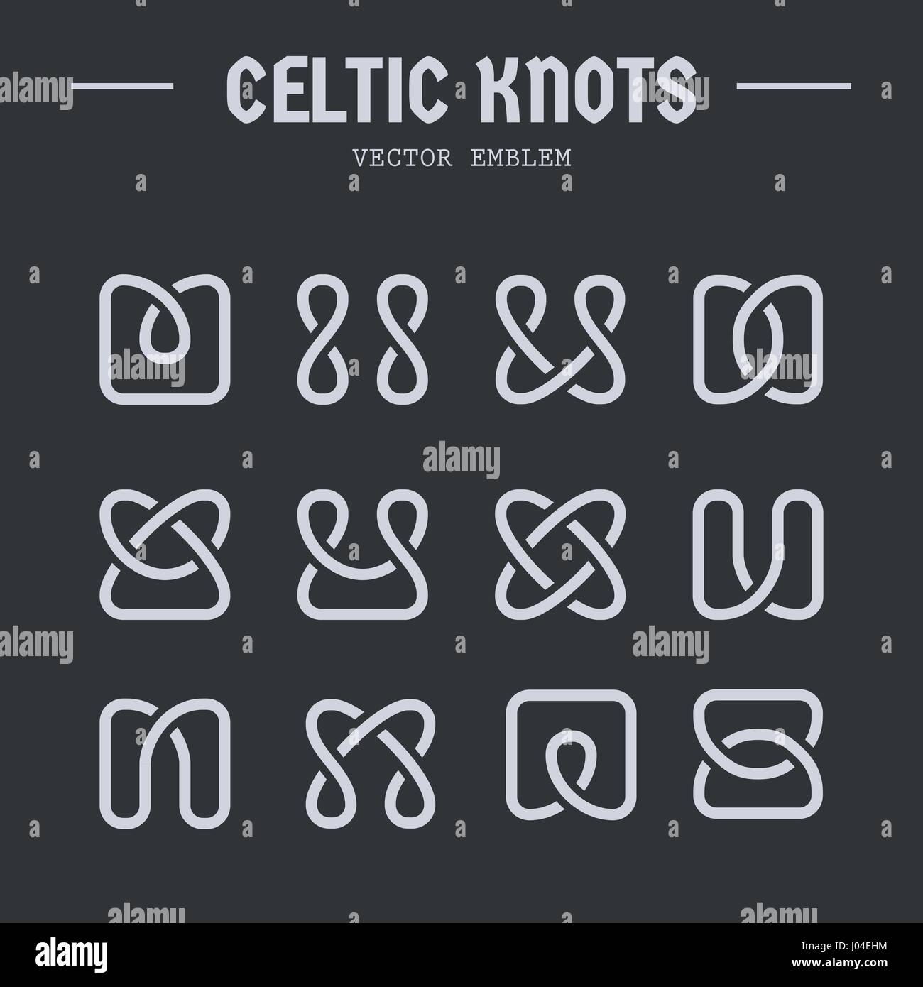 Keltische Knoten Vektor-Logos-Kollektion inspiriert. Irische Muster, Ornament, einfache Elemente auf dunklem Hintergrund Stock Vektor