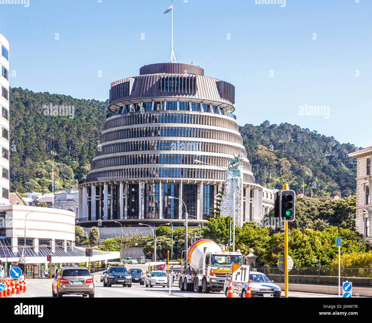 Der Bienenstock, den parlamentarischen Büros der neuseeländischen Regierung und Whitmore Street, Wellington. Stockfoto