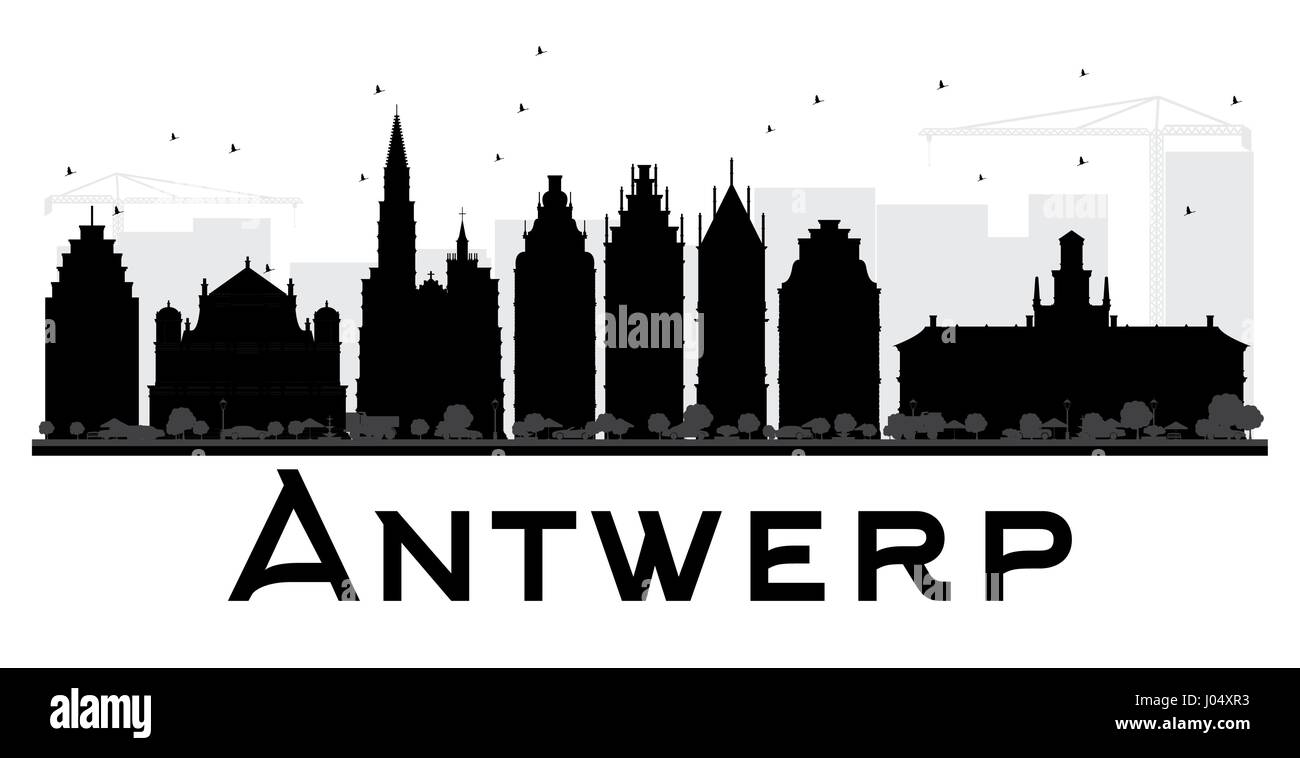 Antwerp City Skyline schwarze und weiße Silhouette. Vector Illustration. einfache flache Konzept für Tourismus Präsentation, Banner, Plakat oder Website. Stock Vektor
