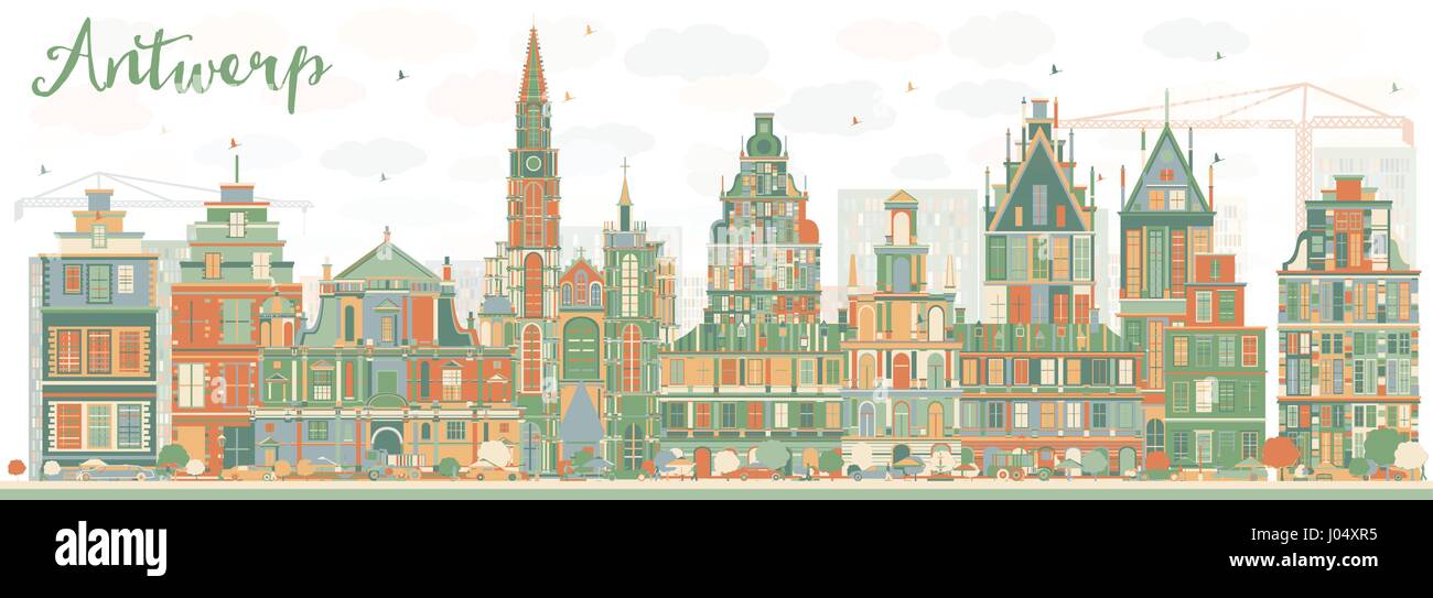 Abstrakte Antwerpen Skyline mit Farbe Gebäude. Vector Illustration. Business Travel und Tourismus Konzept mit historischer Architektur. Stock Vektor