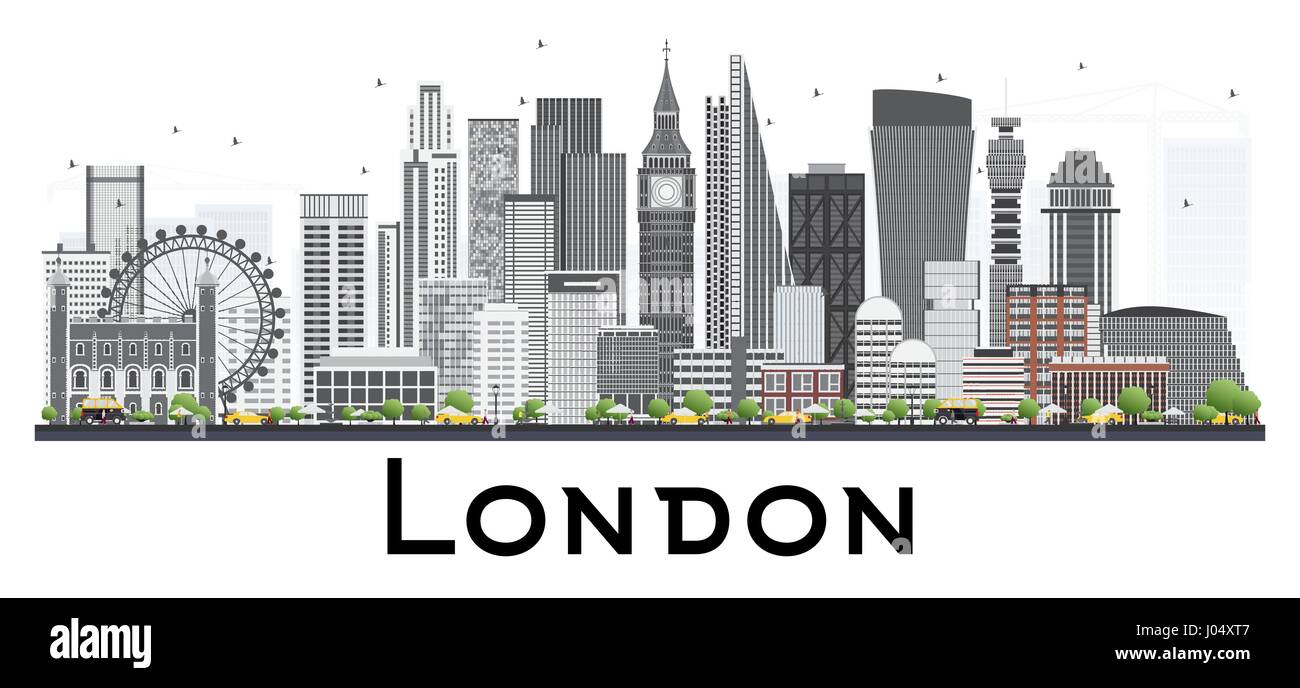 Skyline von London mit grauen Gebäuden. Vector Illustration. auf weißem Hintergrund. Business Travel und Tourismus Konzept. Stock Vektor
