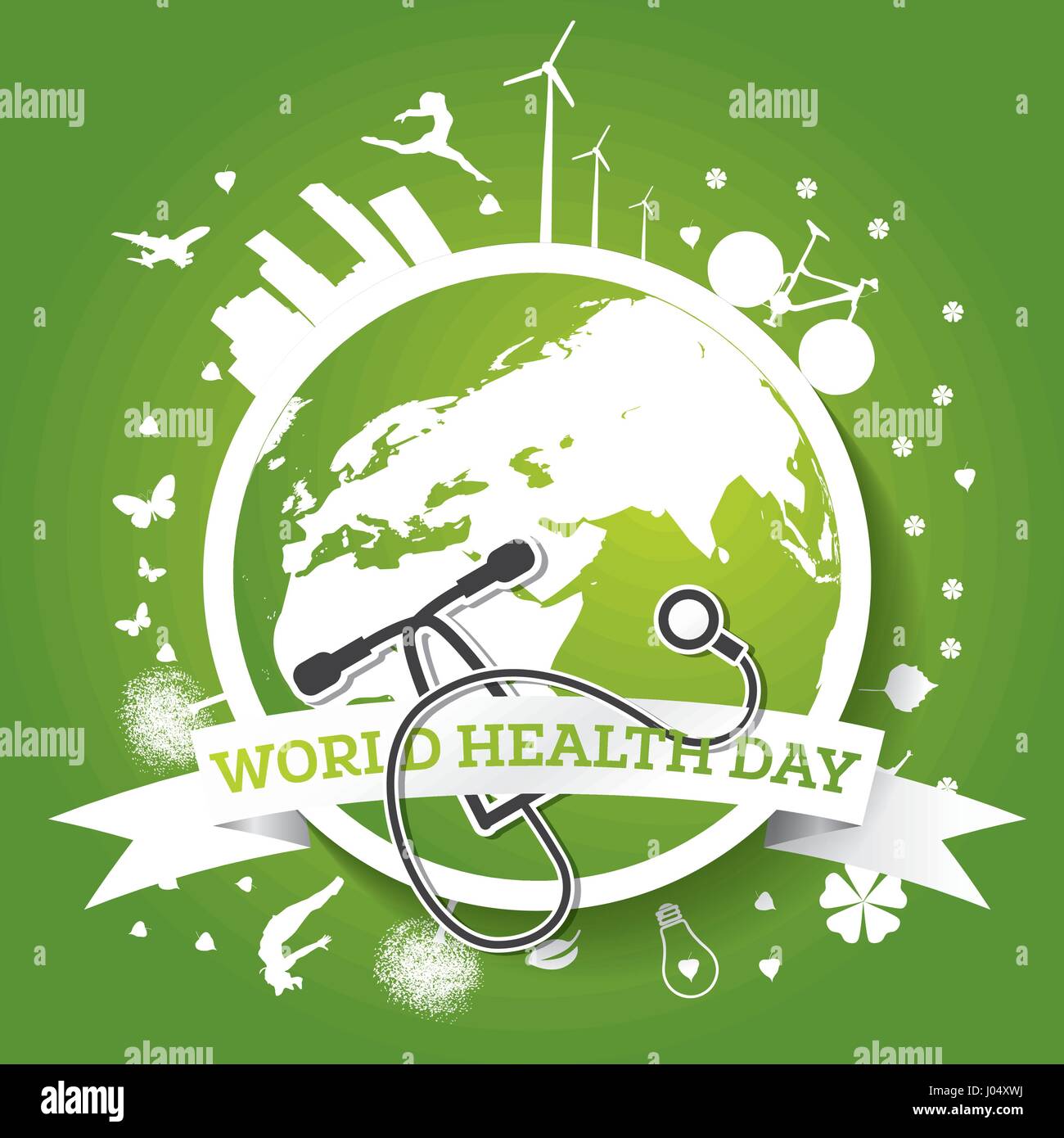 Welt Tag Gesundheitskonzept mit Arzt Stethoskop und grüne Erde. Vektor-Illustration. Stock Vektor