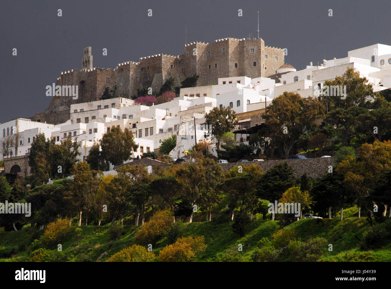 Christlich-orthodoxe Passionswoche, auf der griechischen Insel der Apokalypse (Patmos), Gründonnerstag (die Zeremonie der “Washlin Stockfoto