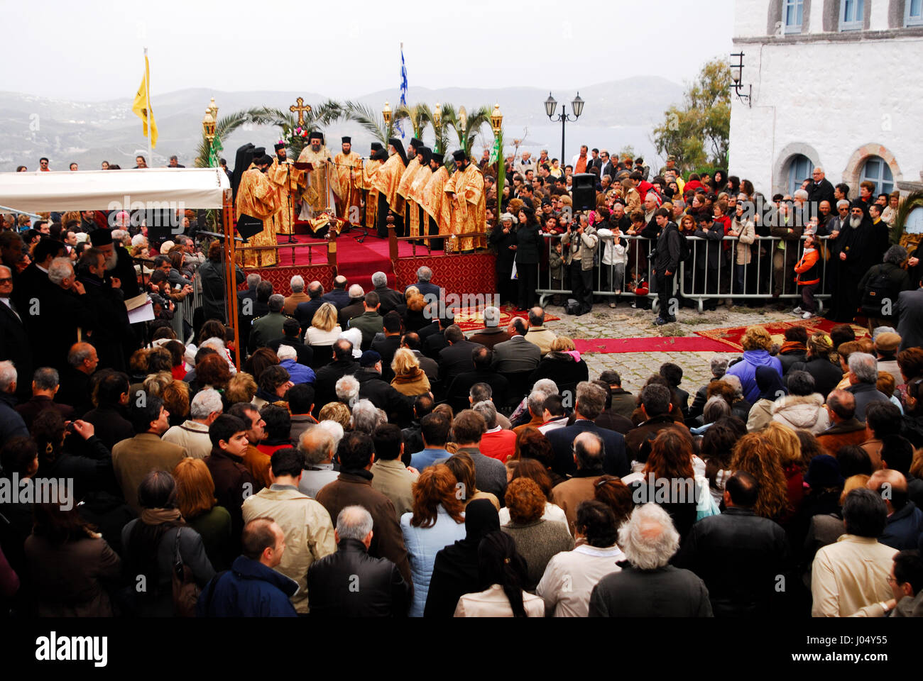 Christlich-orthodoxe Passionswoche, auf der griechischen Insel der Apokalypse (Patmos), Gründonnerstag (die Zeremonie der “Washlin Stockfoto