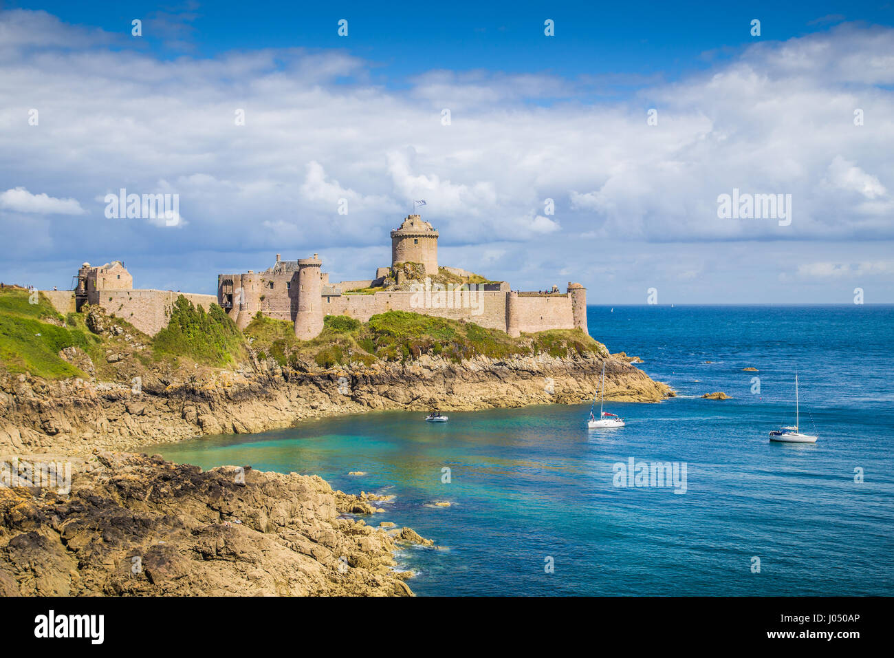 Beautiful view of famous Fort-La-Latte castle on the Cote d'Emeraude ...
