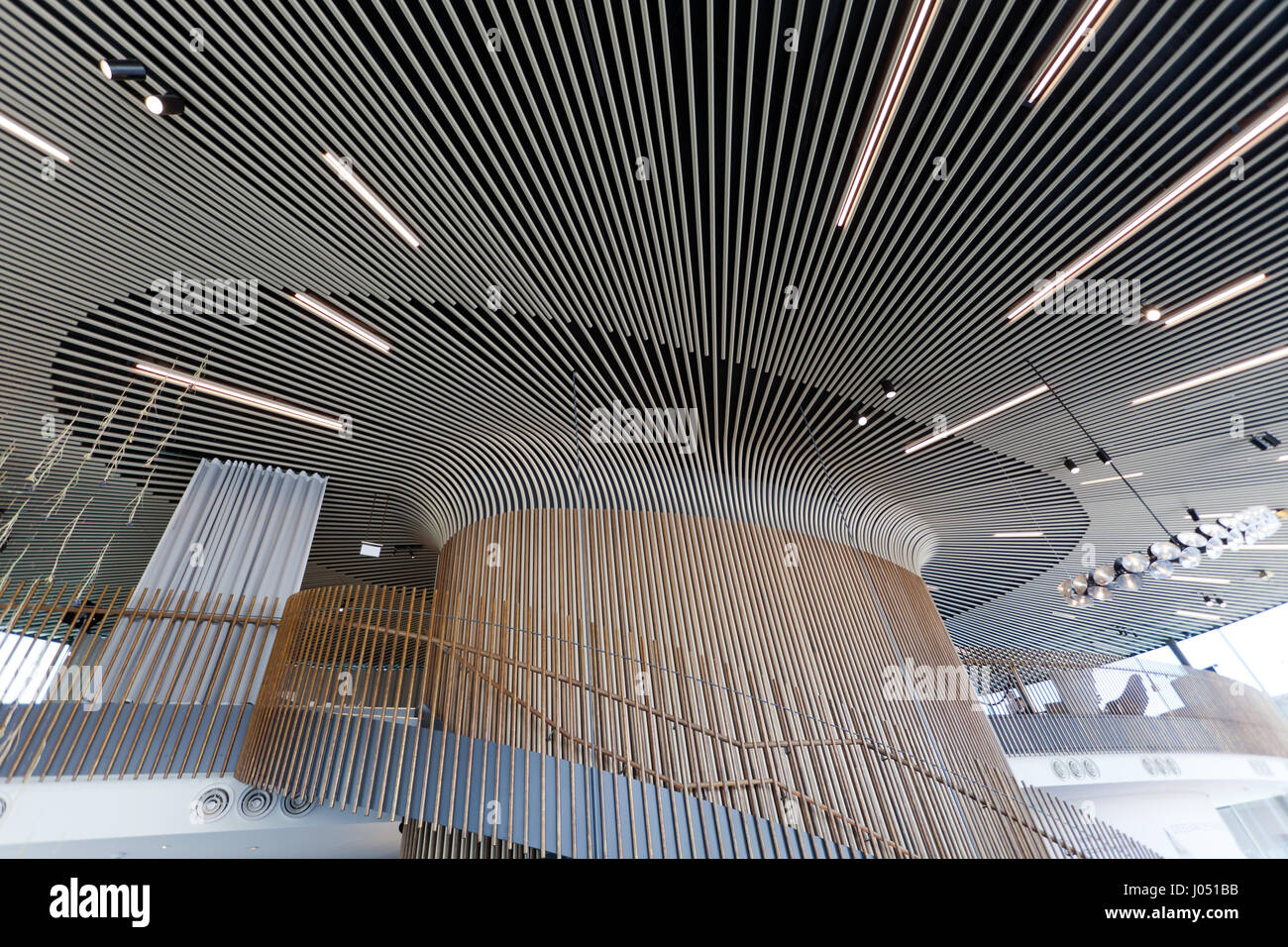 Das Erdgeschoss Interieur des Gateway-Pavillons auf der Greenwich Halbinsel im Weitwinkel Stockfoto