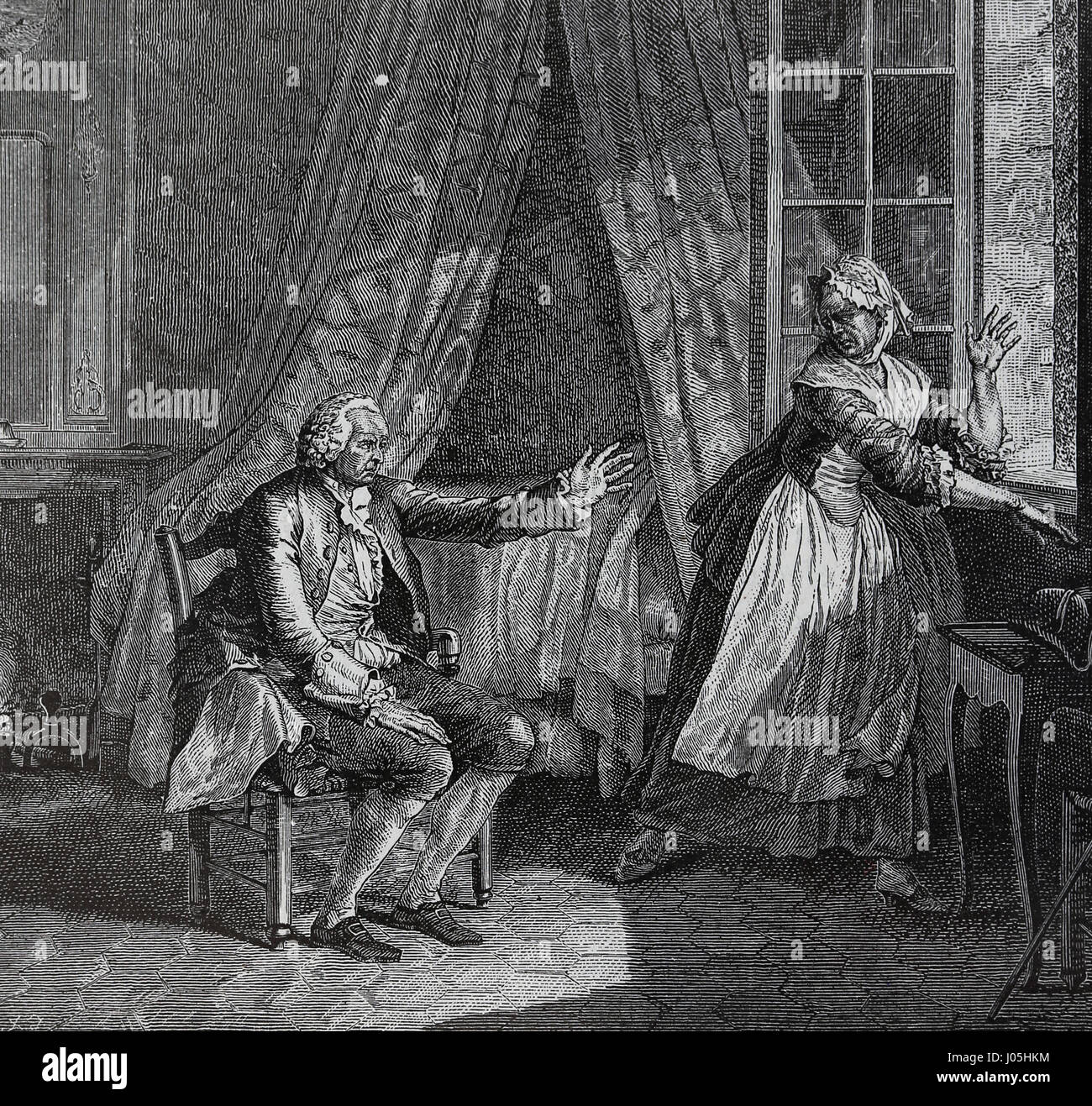Philosoph Rousseau (1772-1778) im Gespräch mit seiner Frau kurz vor seinem Tod. Nuestro Siglo, 1883. Stockfoto