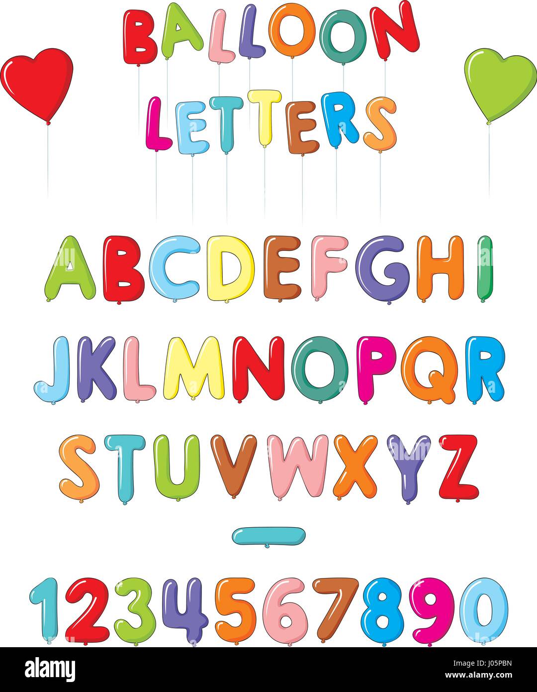 Ballon-Buchstaben und Zahlen auf weißem Hintergrund. Ballon bunte Schrift.  Isolierte Vektor-illustration Stock-Vektorgrafik - Alamy