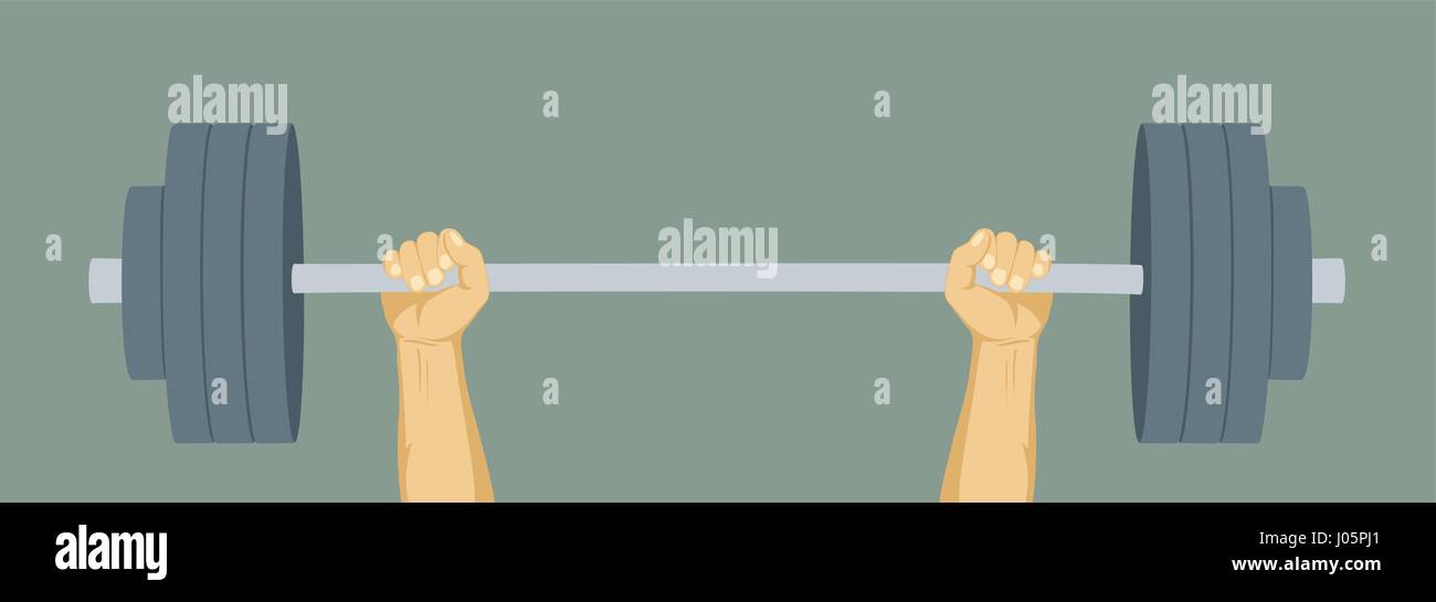 Händen aufgehoben Hantel Gewicht. Symbol für Stärke und macht. Vektor-illustration Stock Vektor