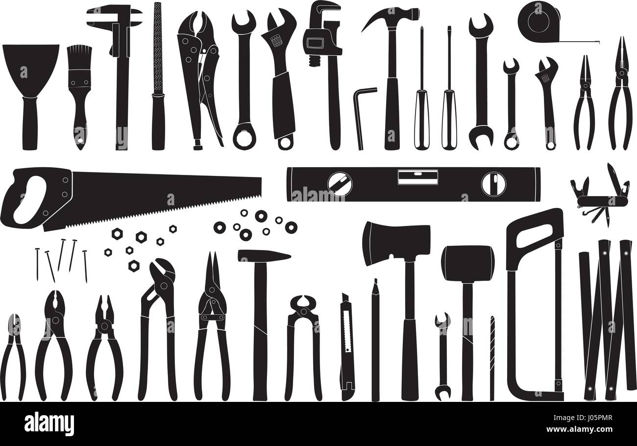 Funktionierende Tools Icon-Sammlung. Reparatur und Bau-Tools-Sammlung. Tun Sie es sich selbst zu projizieren. Vektor-illustration Stock Vektor