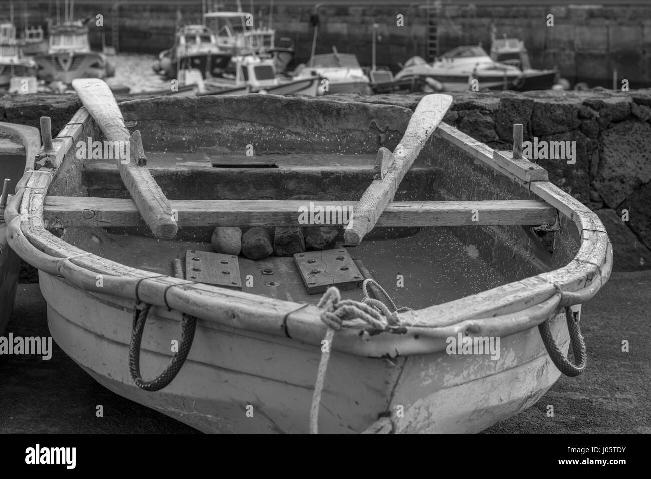 Alte Boote im Hafen von El Cothillo Stockfoto