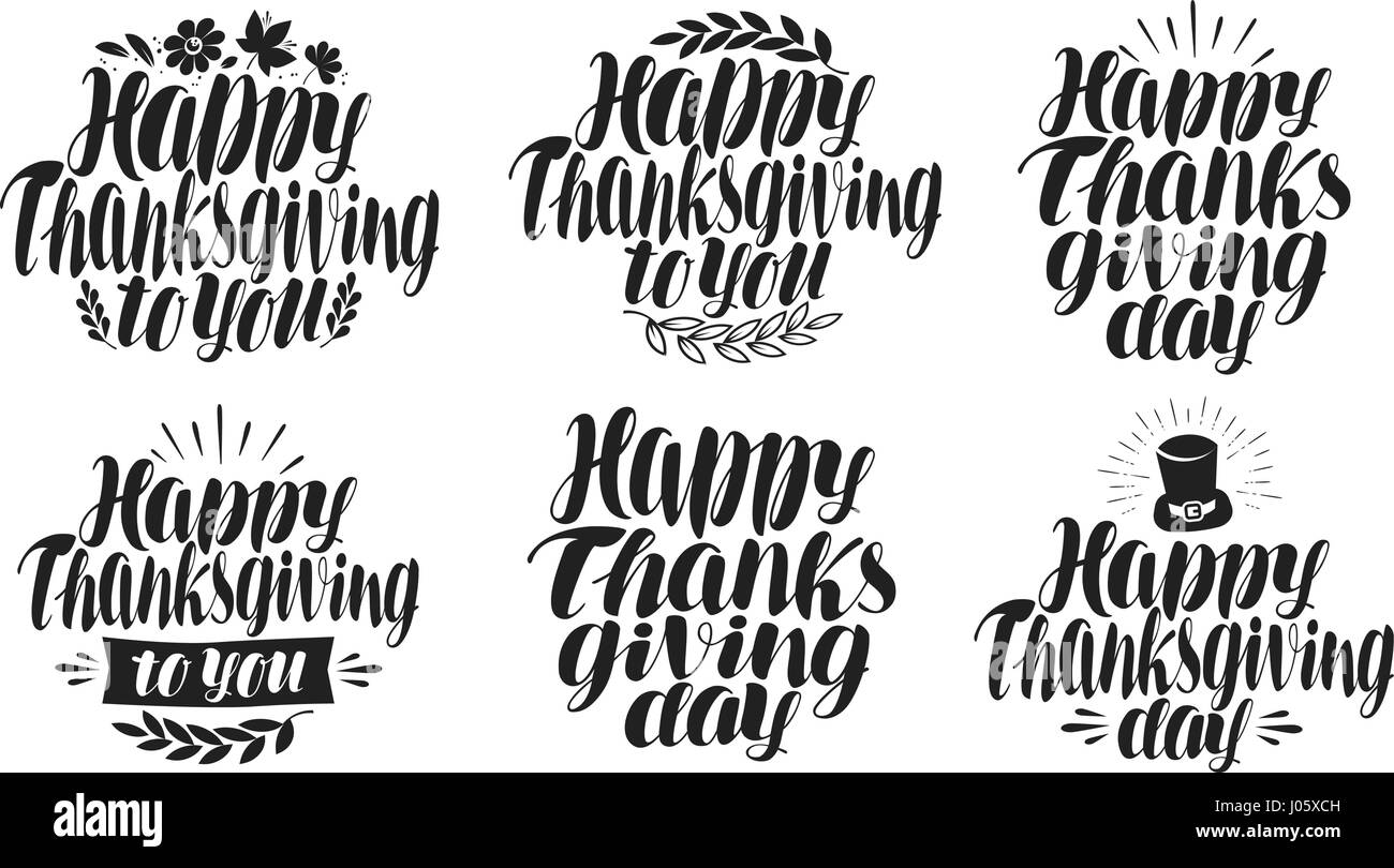 Happy Thanksgiving, Beschriftungssatz. Urlaub-Symbol oder das Symbol. Schriftzüge, Kalligraphie Vektor-illustration Stock Vektor