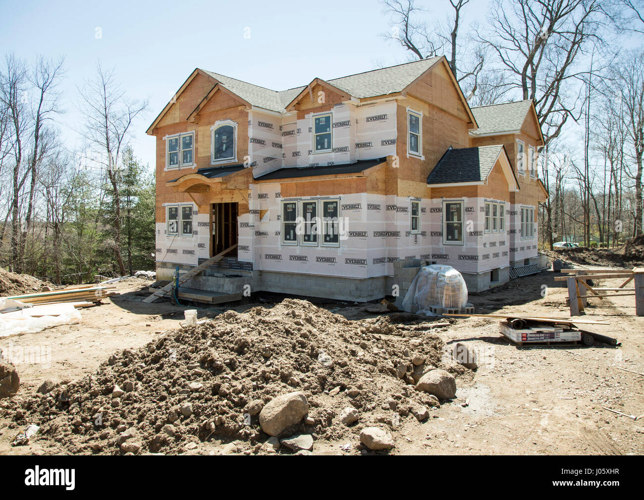 Ein neues Haus im Bau in Montvale, New Jersey Stockfoto