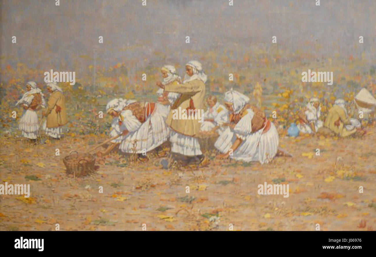 Uprka Bab¡-l‚to repräsentiert einen traditionellen Stil der Volkskunst, der sich auf das ländliche Leben und die kulturelle Darstellung konzentriert und eine Szene des Dorfes oder des ländlichen Lebens auf traditionelle, detaillierte Weise darstellt. Stockfoto