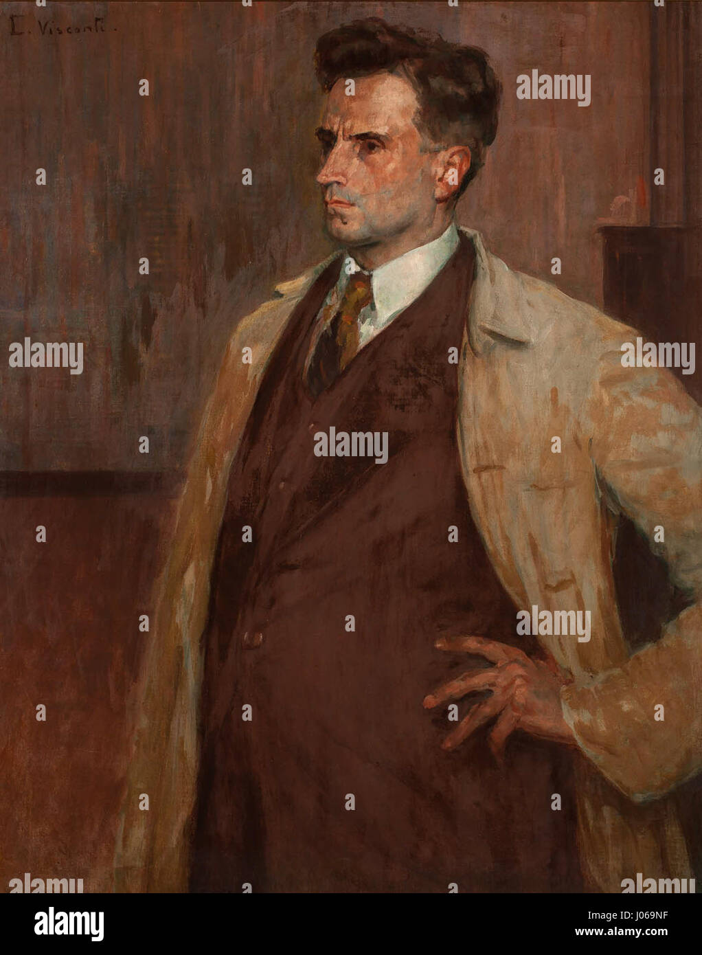 Eliseu Viscontis Porträt des Bildhauers João Zacco Paran fängt das Bild des Künstlers mit eleganten Details ein und betont sowohl die Gesichtszüge als auch die Kunstfertigkeit des Motivs. Stockfoto