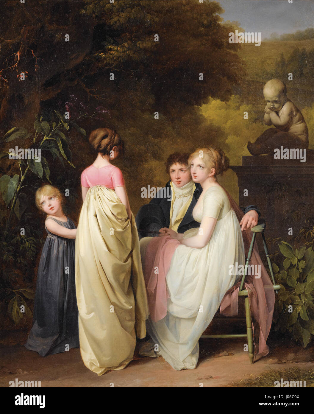 Louis Léopold Boillys „Conversation dans un parc“ fängt ein intimes Gespräch zwischen zwei Figuren in einer Parklandschaft ein, typisch für Boillys Fokus auf den Alltag und soziale Interaktionen im Frankreich des 19. Jahrhunderts. Stockfoto