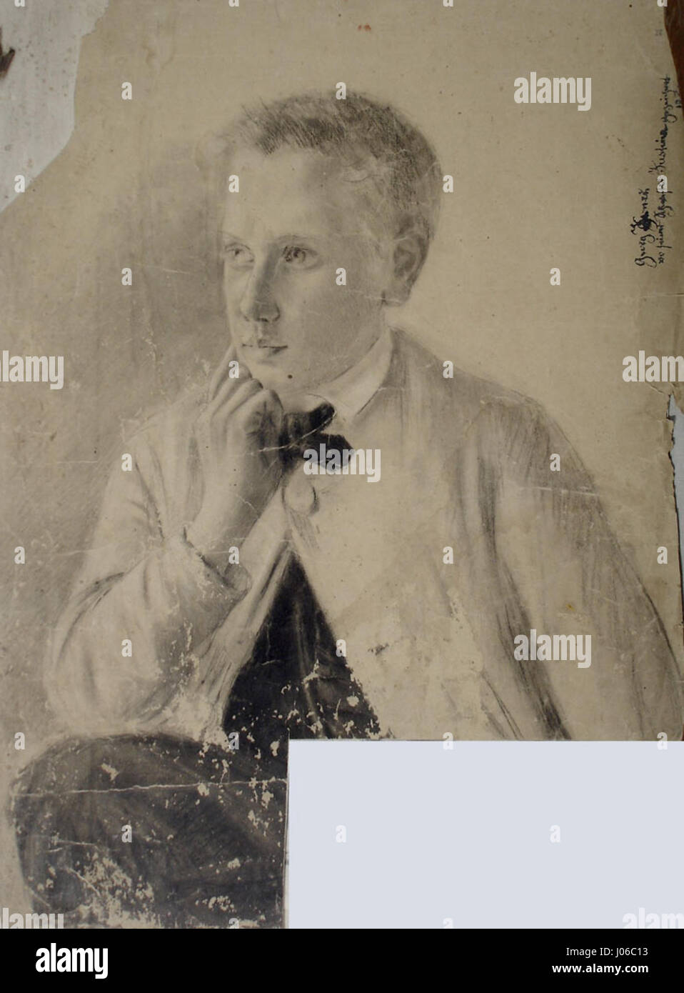 Justina Kerners Werk „SEM título“ von 1866 ist ein ergreifendes Beispiel für ihren expressiven und emotionalen Stil. Das Stück weckt tiefe Gefühle und psychologische Einsicht, die für Kerners Fokus auf die menschliche Situation und innere Wirren in ihrer Porträtarbeit charakteristisch sind. Stockfoto