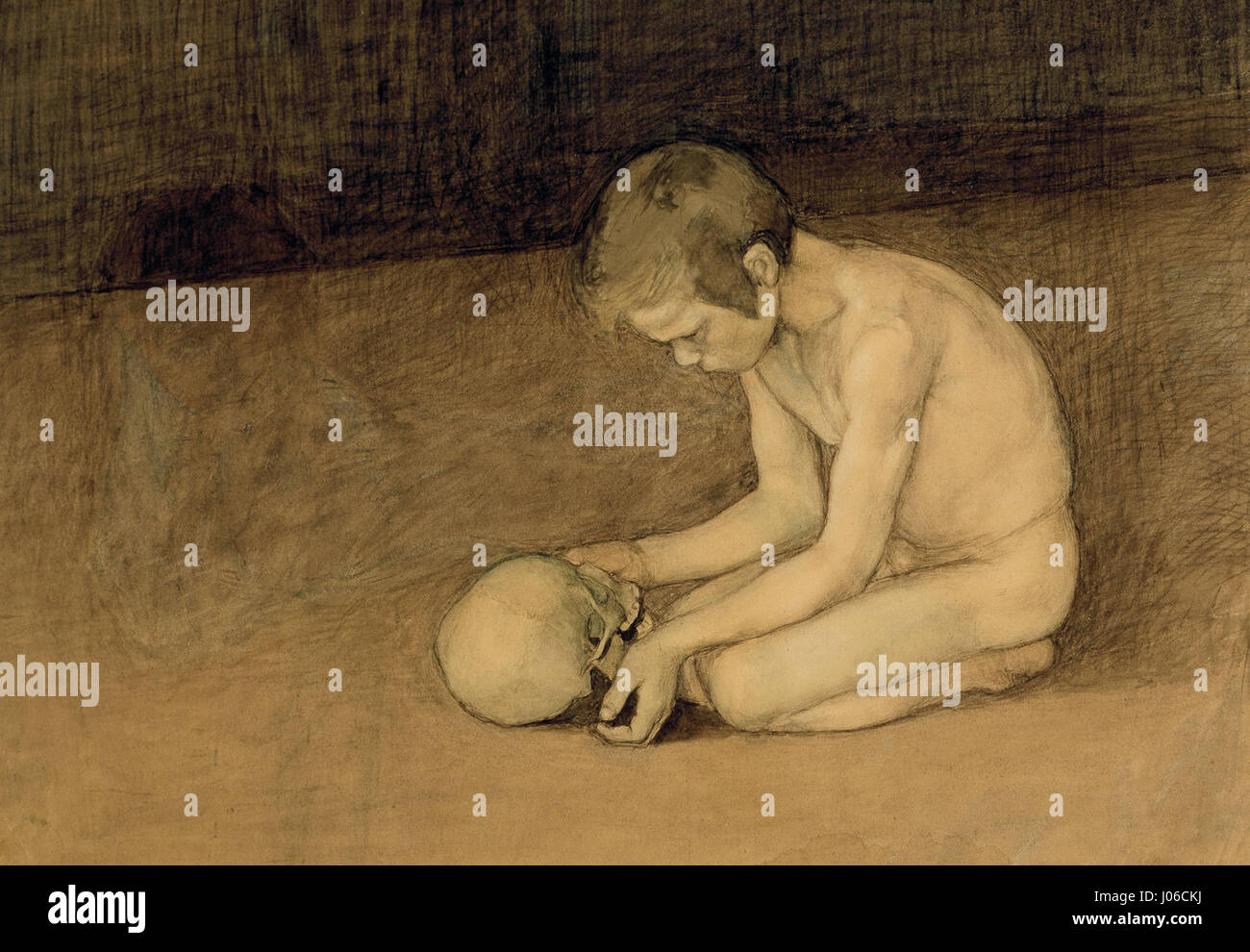 Magnus Enckells „Poika ja pääkallo“ (Junge und Schädel) zeigt einen Jungen mit einem Schädel, der Themen der Sterblichkeit und menschlichen Existenz erforscht. Das Stück ist bekannt für seine symbolische Darstellung von Leben und Tod, die die Auseinandersetzung des Künstlers mit existentiellen Themen widerspiegelt. Stockfoto