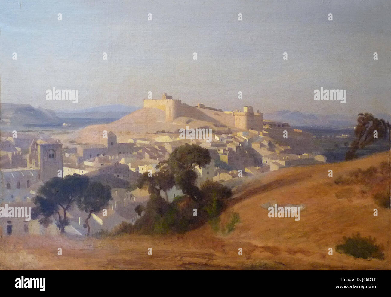 Prosper Marilhats „Villeneuve-lès-Avignon“ zeigt die malerische Stadt in der Nähe von Avignon, Frankreich, und fängt ihre Landschaft und architektonischen Elemente ein. Das Gemälde unterstreicht die Schönheit des ländlichen Frankreichs mit seiner ruhigen Aussicht und dem rustikalen Charme und bietet einen Einblick in das friedliche Leben der Region im 19. Jahrhundert. Stockfoto