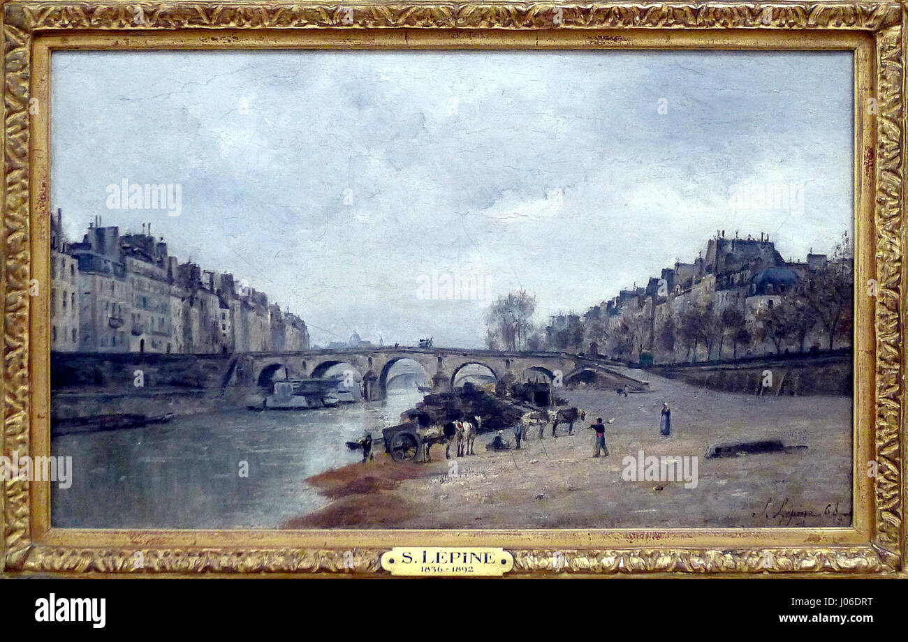 Dieses Foto, das im Musée d'Orsay aufgenommen wurde, fängt die Pont Marie in Paris ein und konzentriert sich dabei auf die architektonischen Details und die historische Bedeutung als wichtige Brücke über die seine. Stockfoto